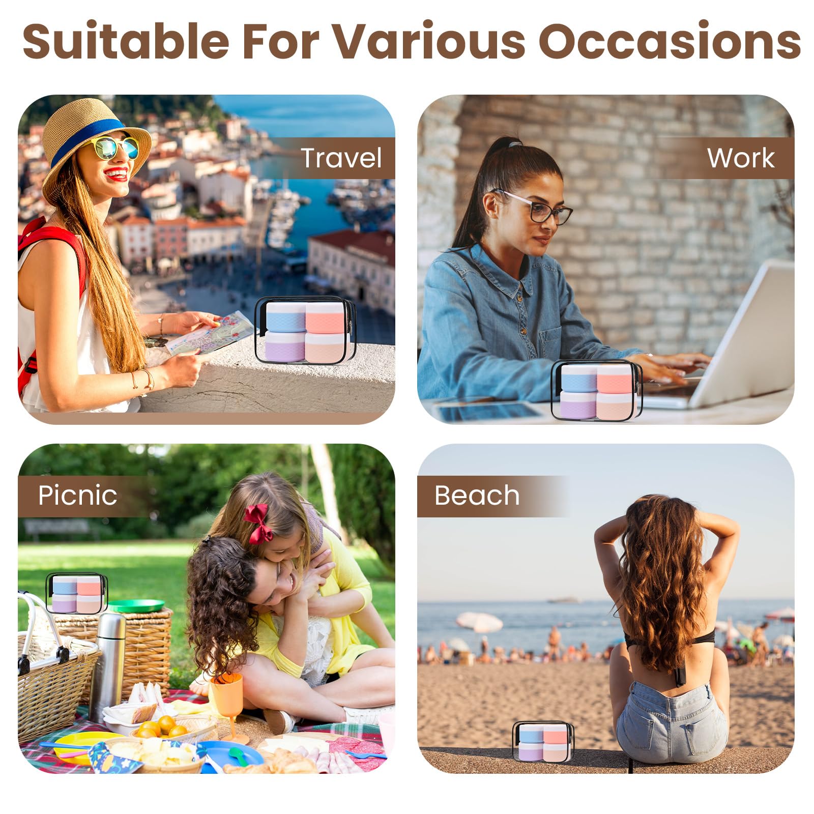 5 in 1 Leakproof Silicone Travel Bottles Set with Clear Storage Bag - TSA Approved, BPA Free Food Grade Containers for Toiletries, Cream & Liquids (40ml) - Perfect for Travel, Beach, Picnic & Gym Essentials