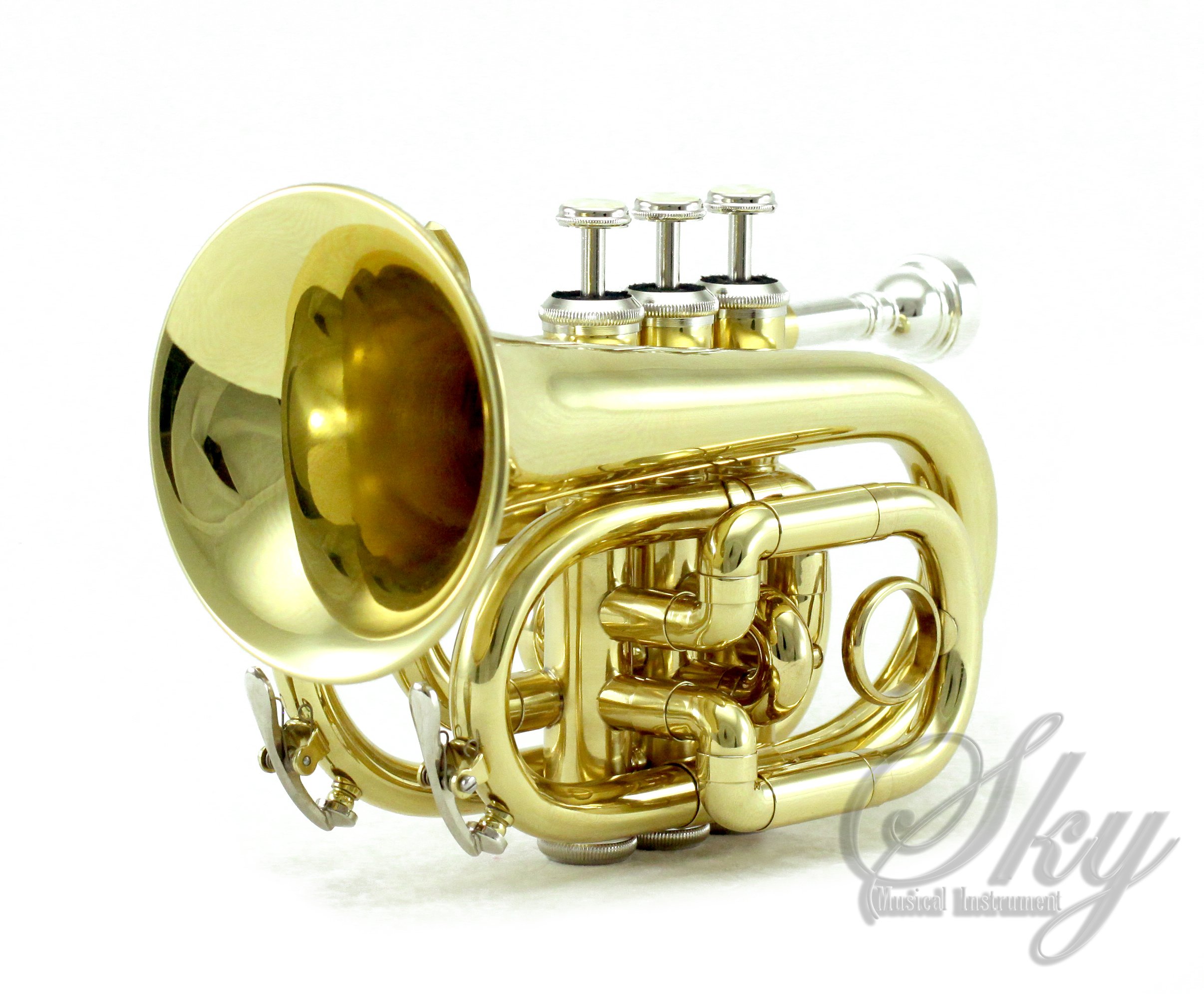 Professional Gold Plated Brass Bb Pocket Trumpet with Case - Sky Band Approved for Superior Sound Quality | Includes Cleaning Cloth, Gloves & Valve Oil | Perfect for Beginners, Students & Travel Musicians