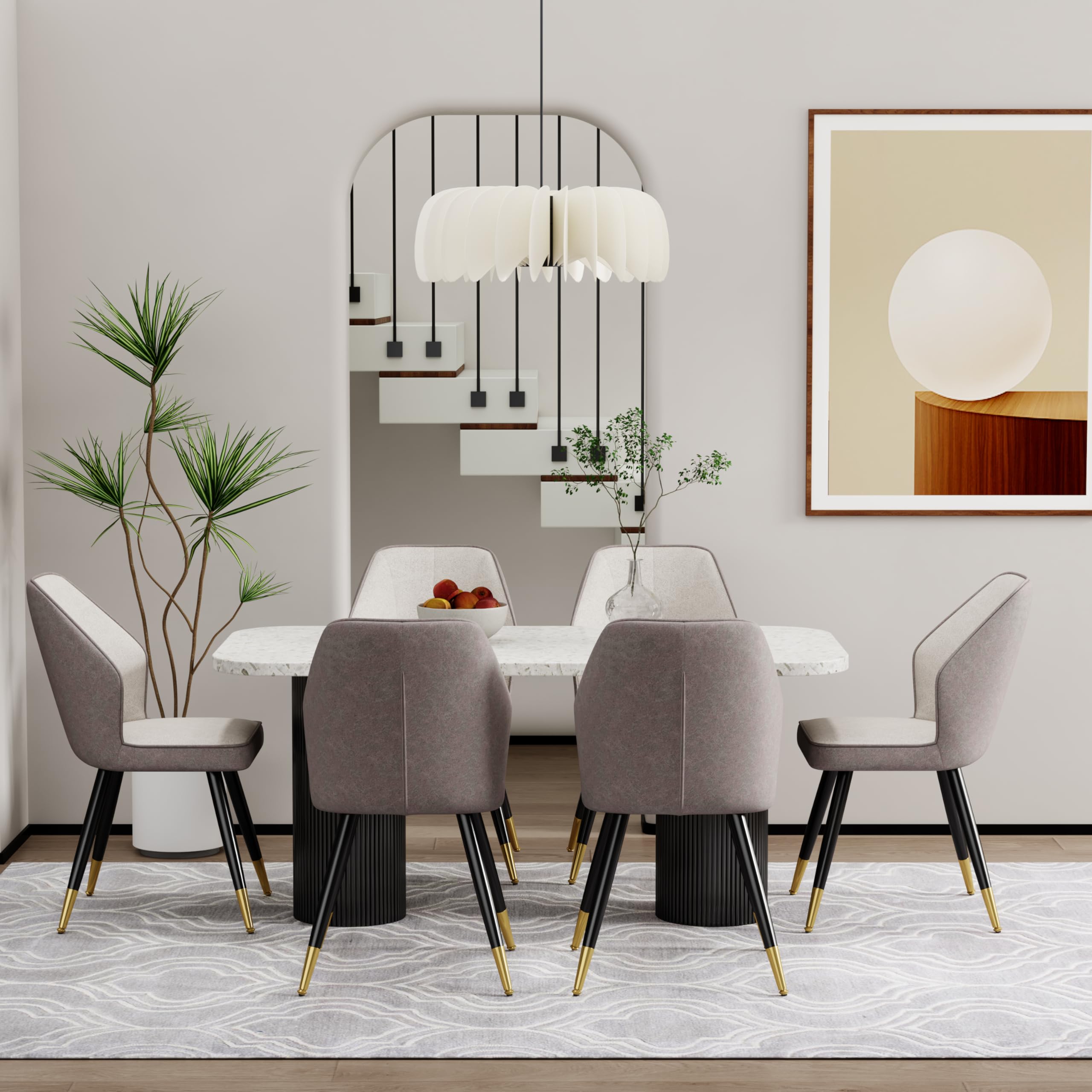 Andeworld Set of 2 Upholstered Dining Chairs - Mid Century Modern Faux Suede Armless Side Chairs with Golden Metal Legs for Dining Room, Living Room, Kitchen - Grey | Comfortable Seating for Home & Office