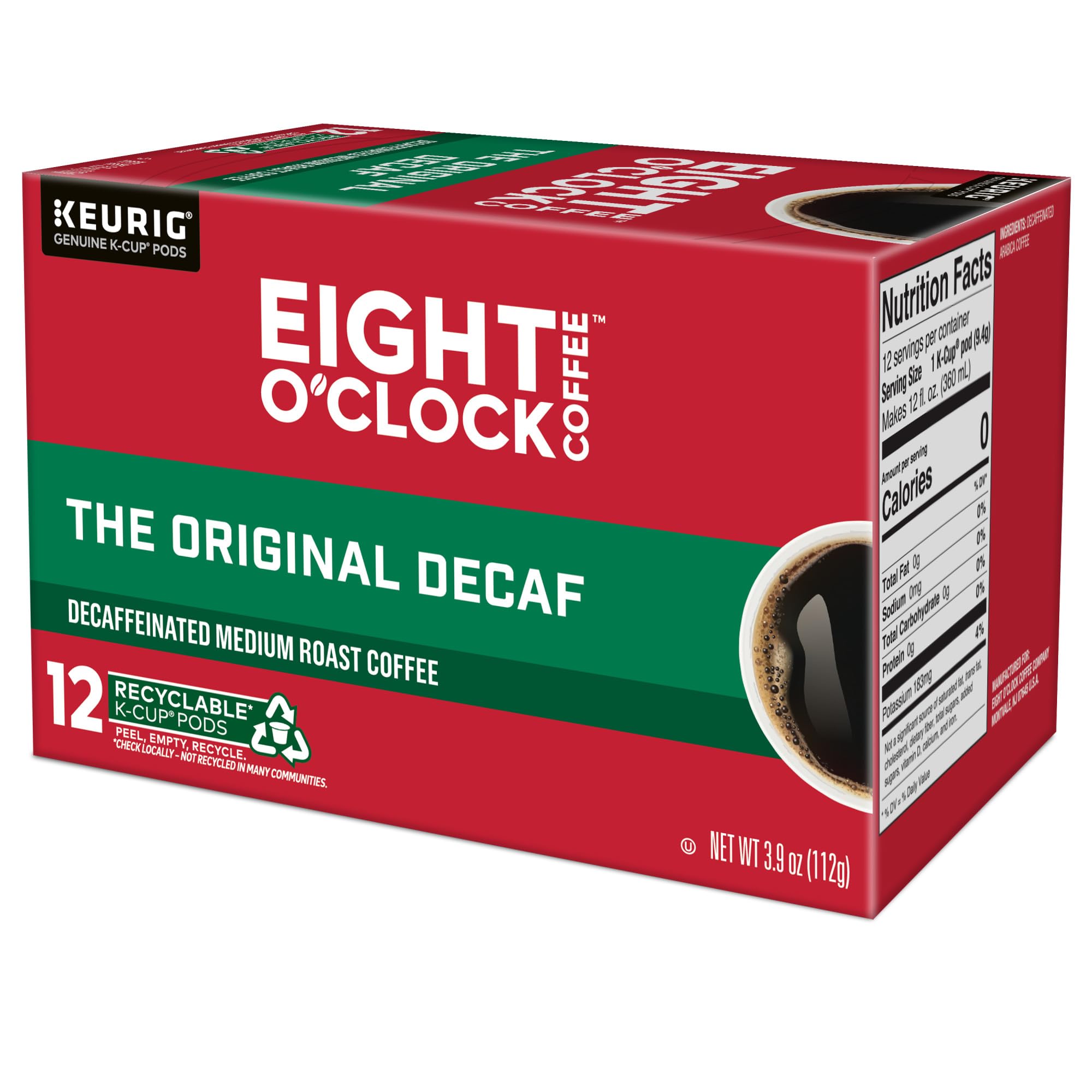 Eight O'Clock Coffee The Original Decaf K-Cup Pods - Medium Roast, 72 Count (6 Packs of 12) | Single-Serve Coffee for Keurig Brewers | Perfect for Home, Office & Morning Routine