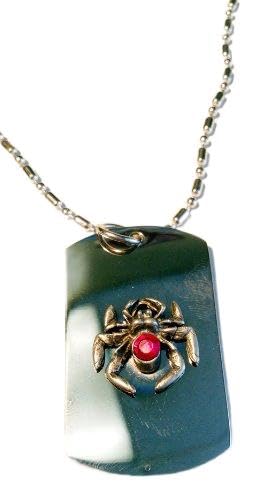 Black Widow Spider Red Crystal Emblem Logo Military Dog Tag - Luggage Tag, Keychain & Necklace for Men | Gothic Jewelry, Biker Accessories, Cosplay & Halloween Costume