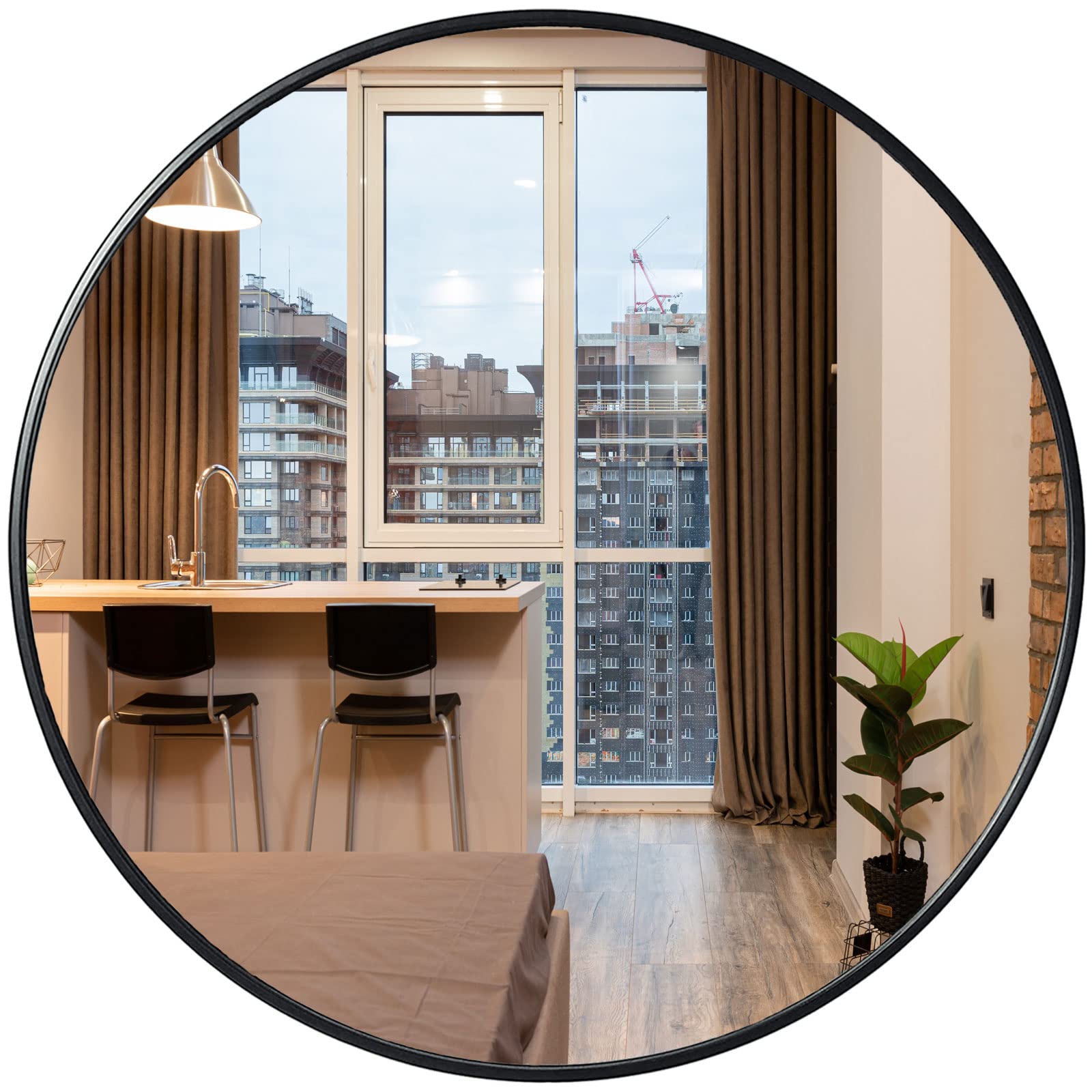 39 Inch Large Round Black Wall Mirror - Metal Framed Modern Circle Decorative Mirror for Bathroom, Bedroom & Vanity | Perfect for Home Decor, Dressing Rooms & Interior Design