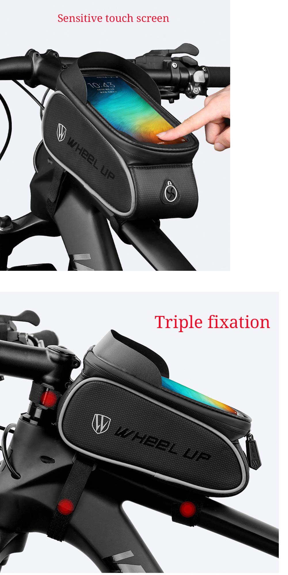 Waterproof Bike Phone Mount Bag - Top Tube Bicycle Frame Pouch for iPhone 7/8 Plus/XS Max (Up to 6.5