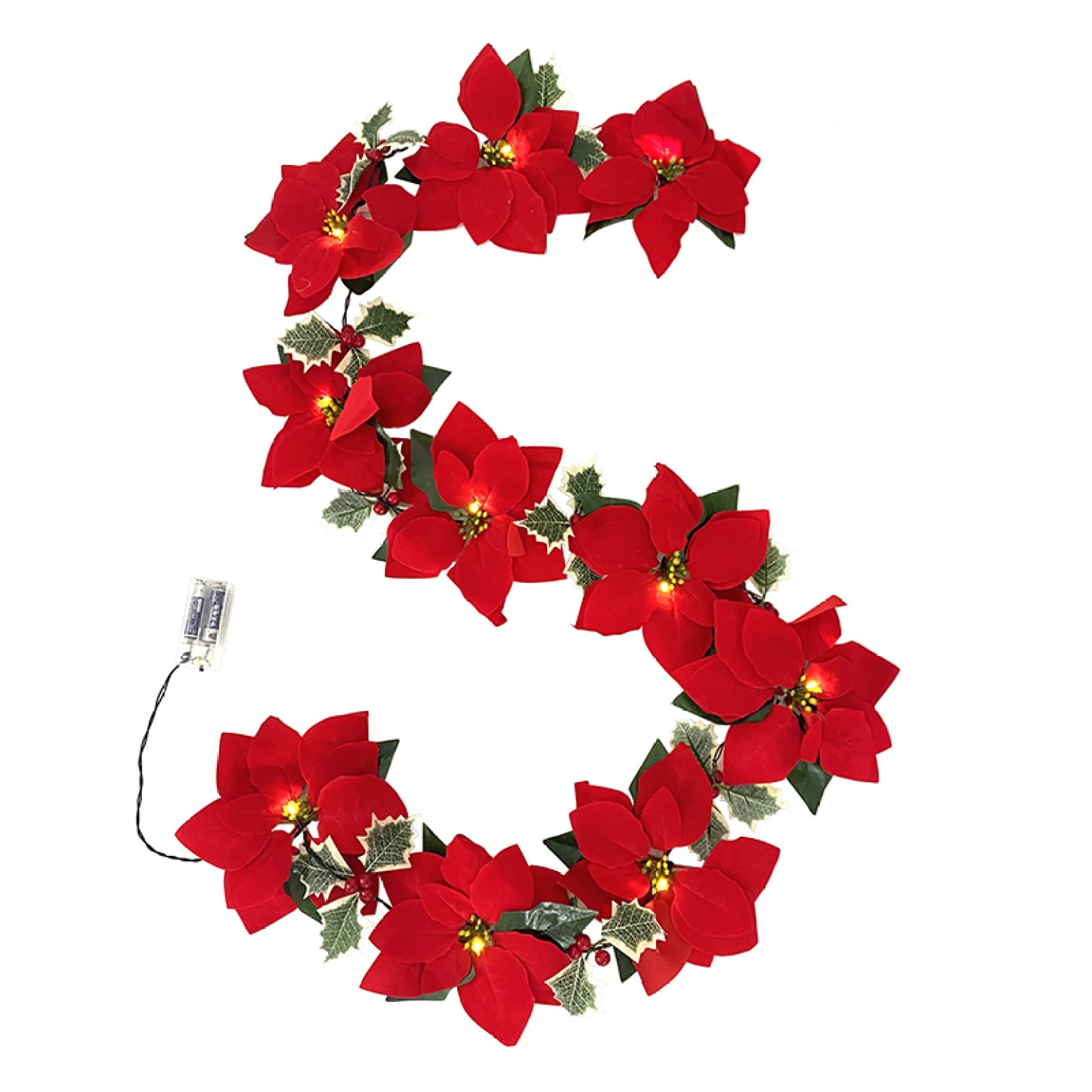 78In Flower Rattan Garland with LED Lights - Artificial Winter Wreath for Christmas Tree, Home, Party Decorations | Perfect for Holiday, Xmas, Wedding & Indoor/Outdoor Decor