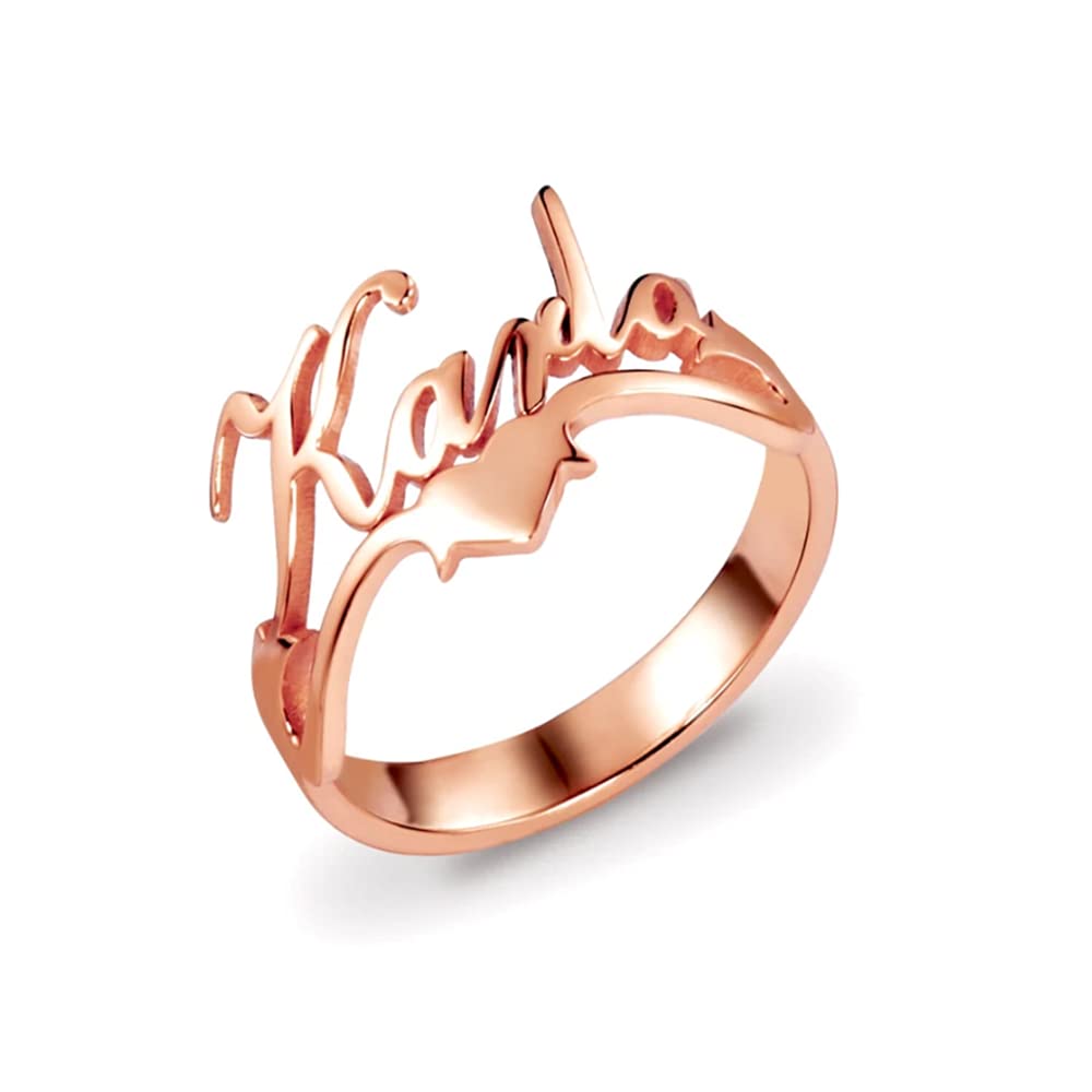 10K 14K 18K Gold Personalized Heart Name Ring for Women & Teens - Custom Engraved Jewelry Gift for Anniversary, Valentine's Day & Birthday - Perfect for Couples, Girlfriends & Daughters