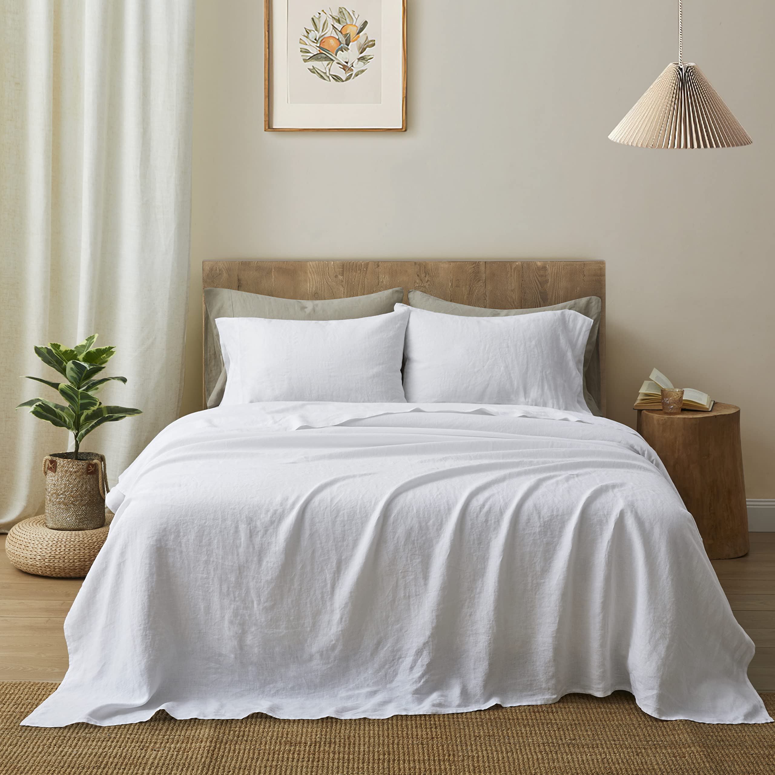 ATLINIA 100% Pure Flax Linen Bed Sheets Set - Queen Size Stone Washed French Linen Bedding (4-Piece Set with Deep Pocket Fitted Sheet, Flat Sheet & 2 Pillowcases) - Breathable & Durable Farmhouse Style Bed Linens for All-Season Comfort - Perfect for Master Bedroom, Guest Room & Vacation Homes
