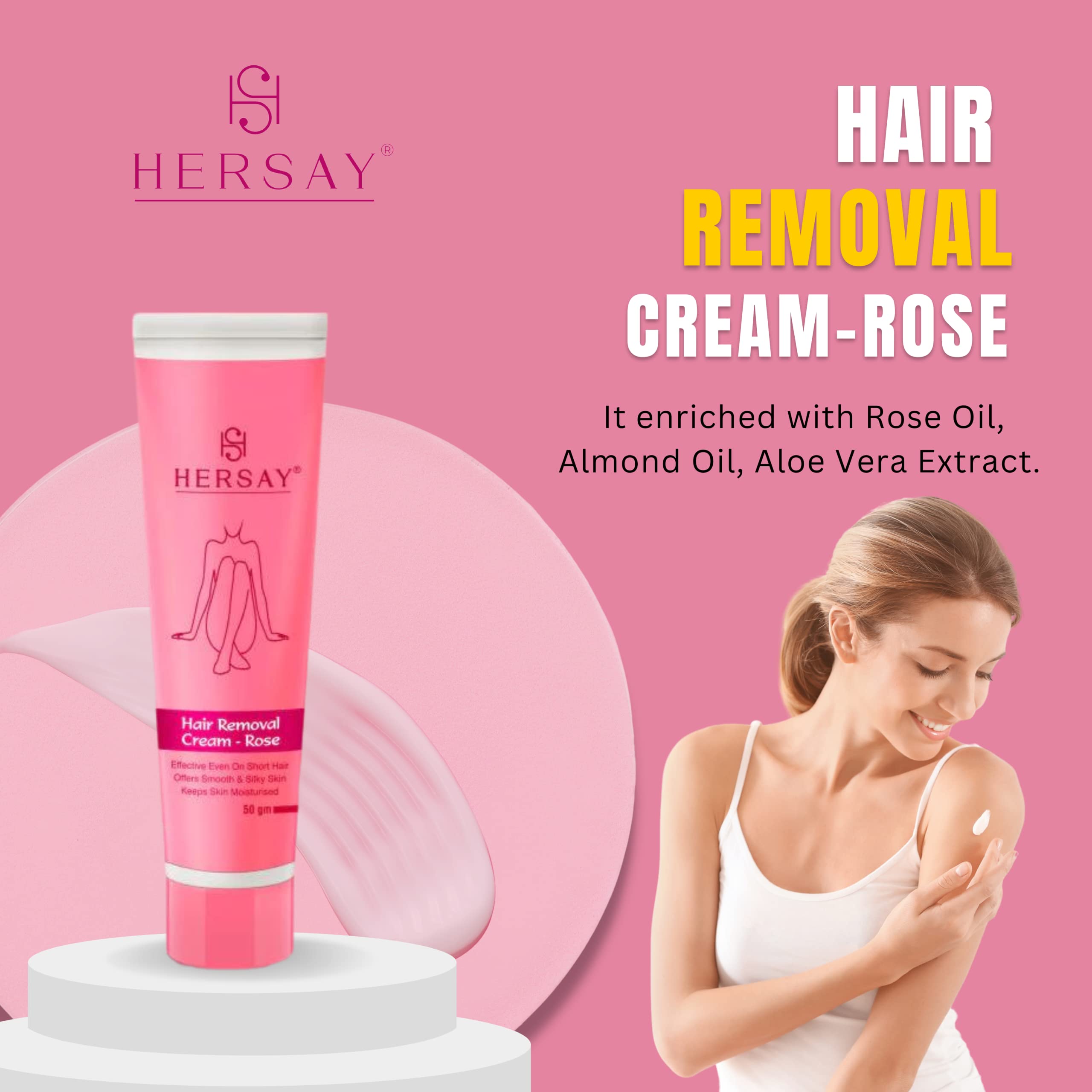 Hersay Hair Removal Cream for Women - Painless & Flawless Depilatory Cream with Shea Butter, Almond Oil & Aloe Vera | Soothes & Moisturizes Skin | Pack of 3 (50g Each) | Perfect for Legs, Arms, Bikini Line & Underarms Hair Removal