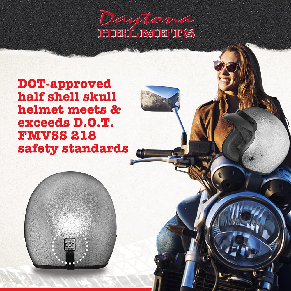 Daytona Cruiser Extra Large Open Face 3/4 Shell DOT Approved Motorcycle Helmet with Removable Black Visor - Silver - Perfect for Urban Commuting & Weekend Rides