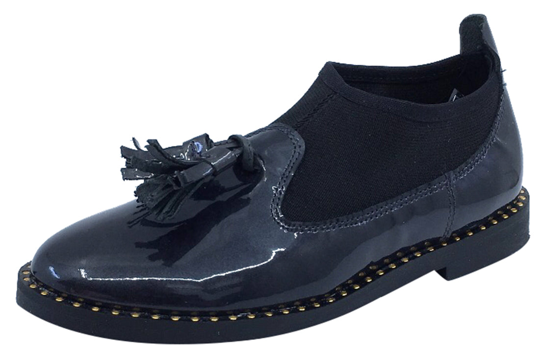 Luccini Girls' Patent Leather Slip-On Dress Shoes - Charcoal Grey & Black Socks - Stylish & Comfortable School, Party & Formal Occasions