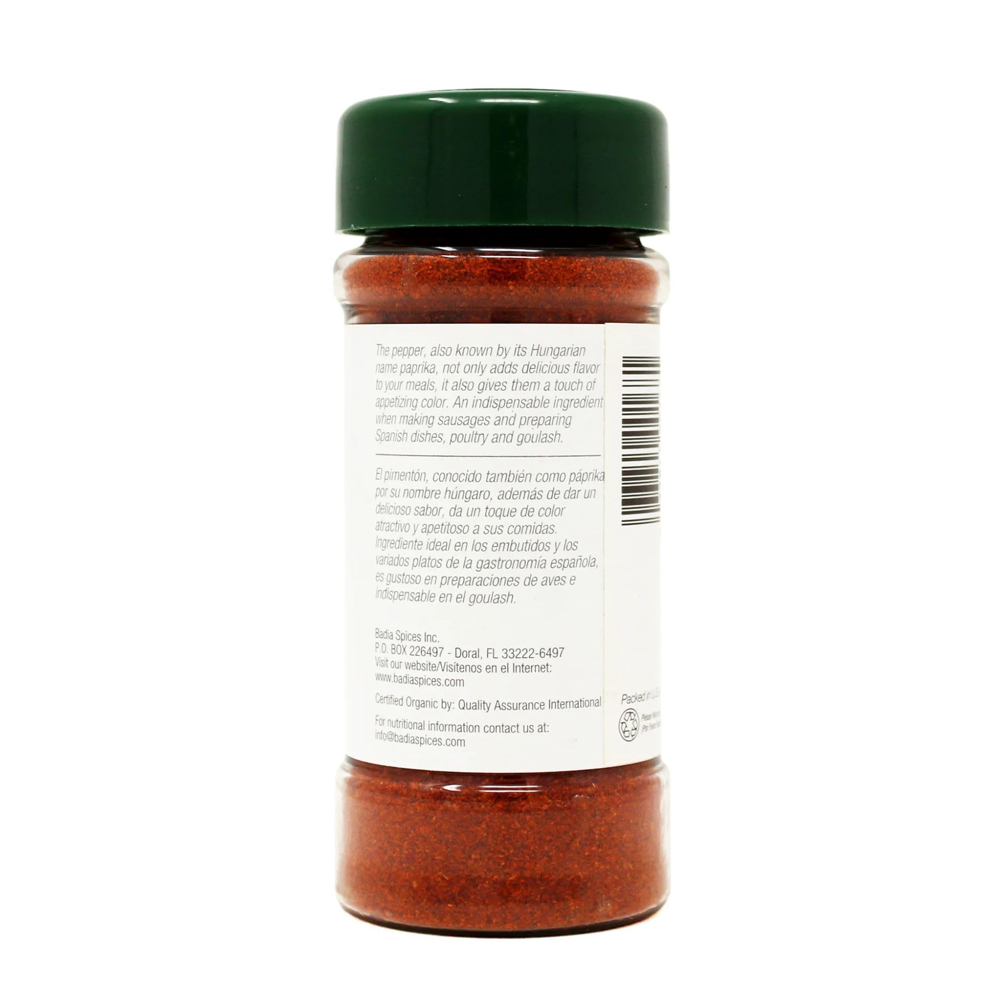 Badia Organic Paprika 2 oz - Sweet & Smoky Ground Red Pepper | All-Natural Spice for Cooking, Seasoning & Garnishing | Perfect for BBQ, Soups, Stews & Meat Rubs