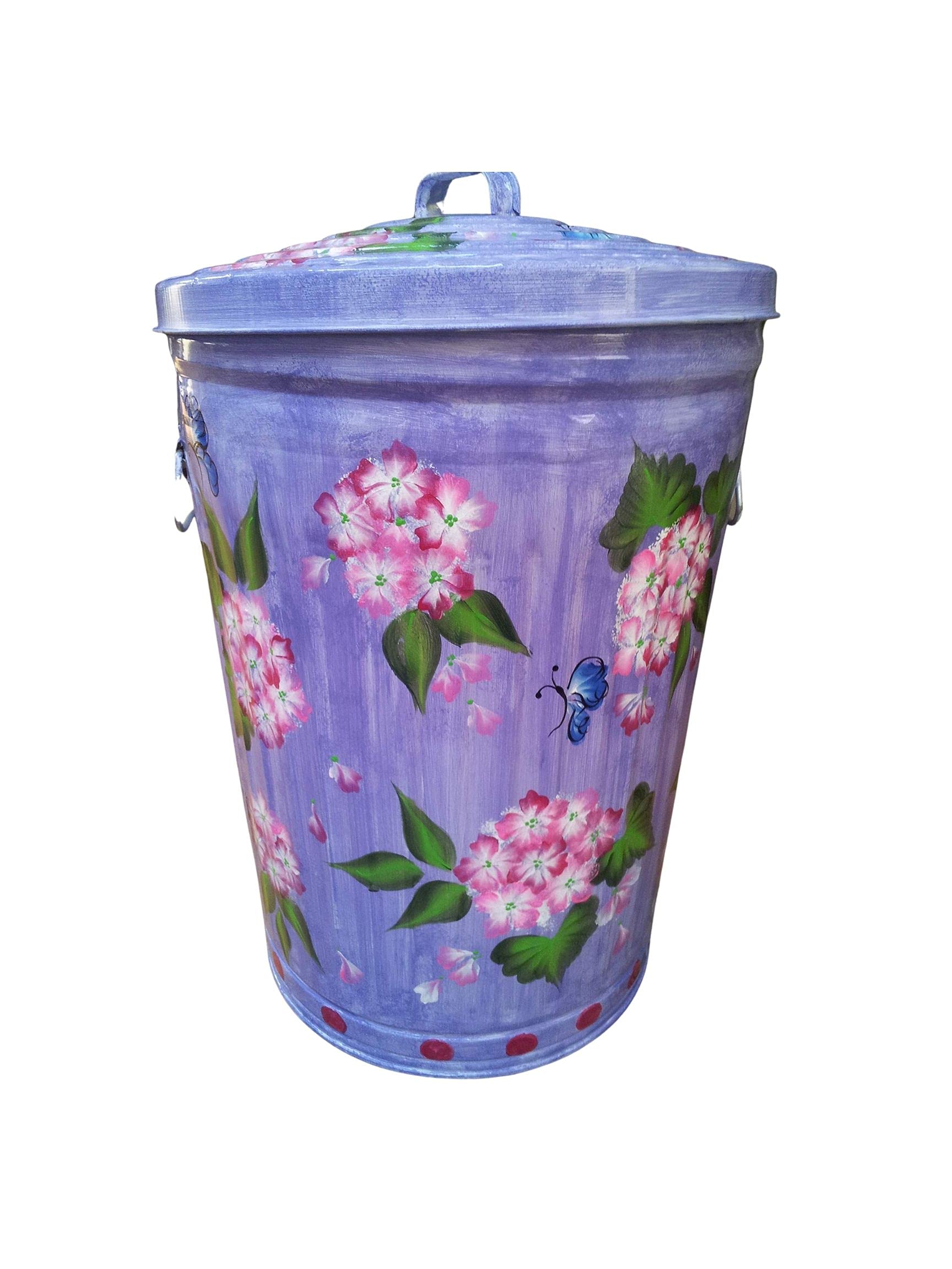 20 Gallon Hand Painted Galvanized Steel Trash Can - Durable Outdoor & Indoor Garbage Bin for Home, Office, Kitchen, and Garden Waste Disposal