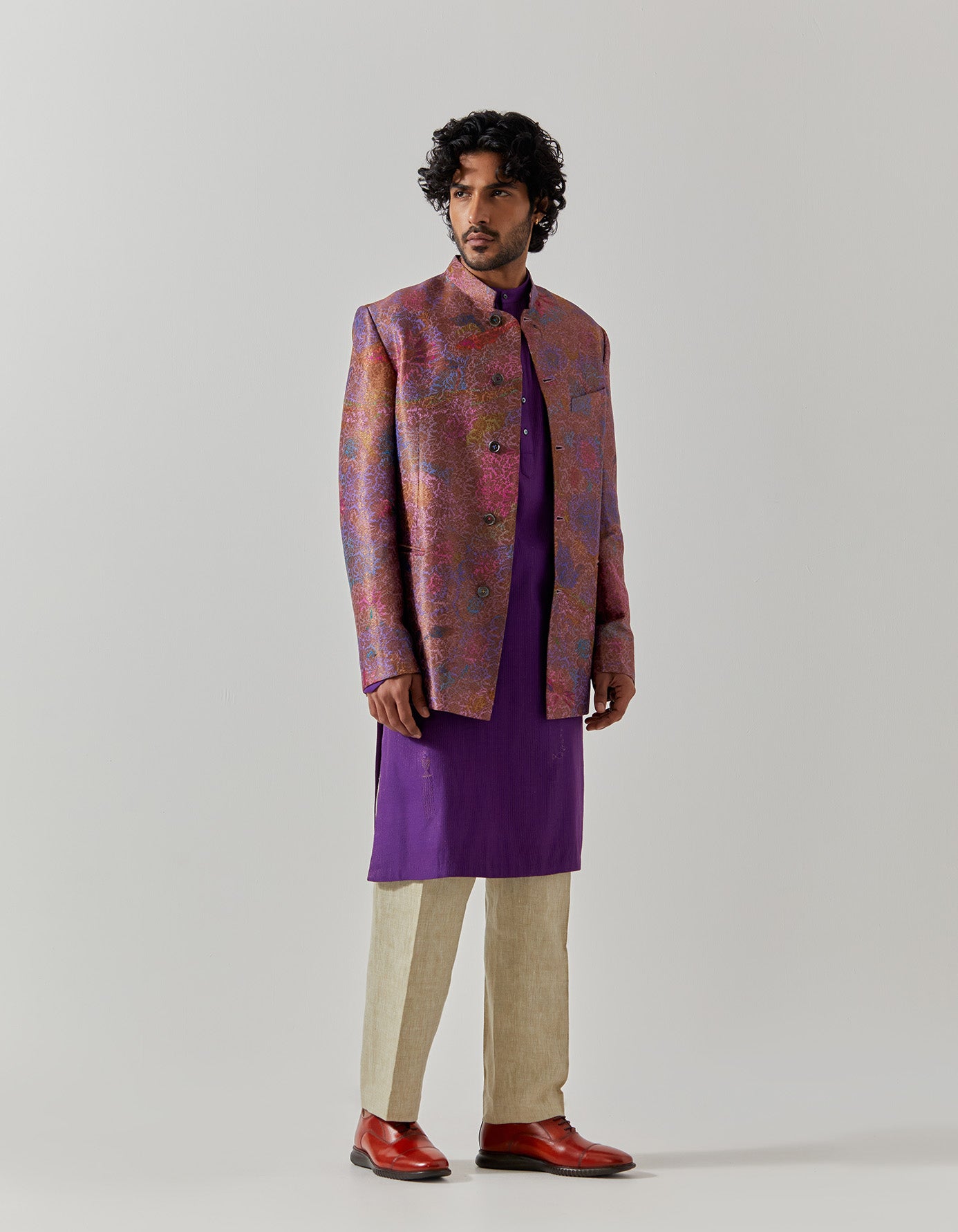 Bandhgala Silk Brocade Amethyst Fresco Jacket for Men | Elegant Indian Wedding Sherwani | Perfect for Formal Events & Cultural Celebrations