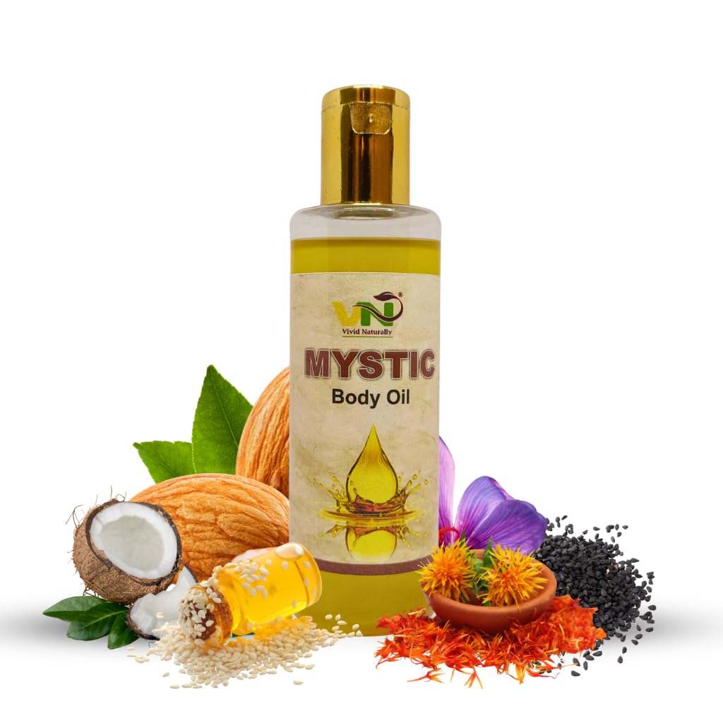 Vivid Naturally Handmade Mystic Body Massage Oil - Hydrating, Softening & Brightening for All Skin Types (115ml) | Perfect for Spa Nights, Couples Massage & Self-Care Rituals