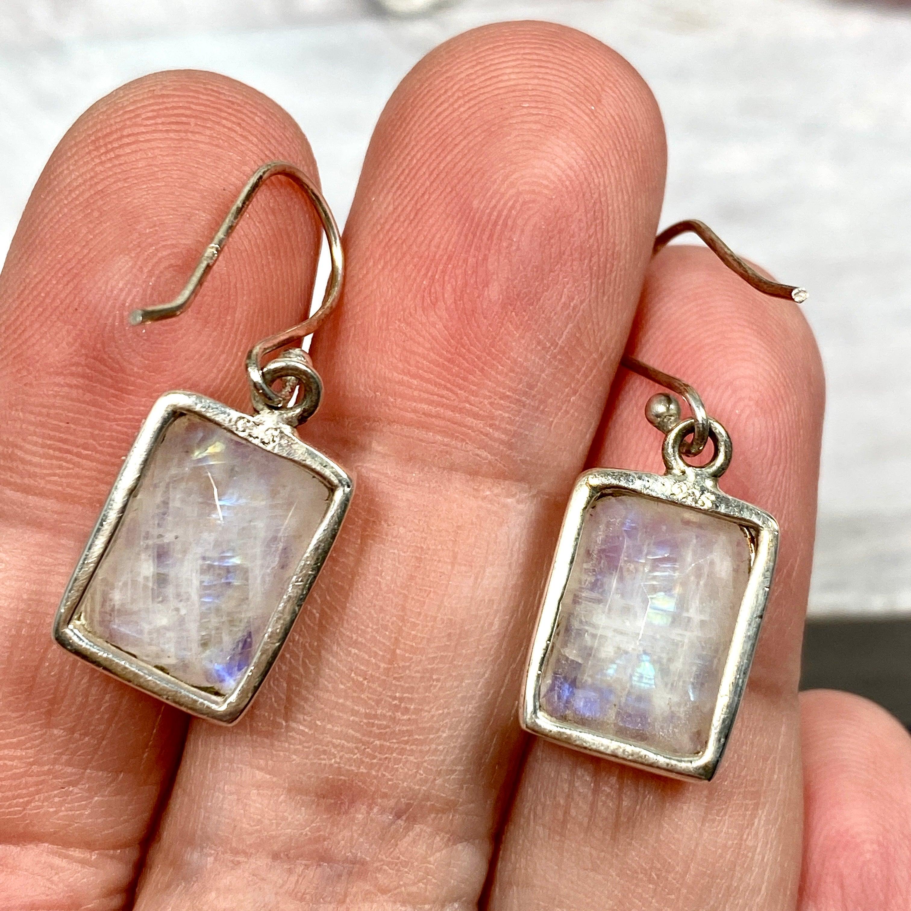Rainbow Moonstone Faceted Rectangular Earrings for Women - Elegant Dangle Drop Jewelry for Party, Wedding & Everyday Wear - KEGJ797
