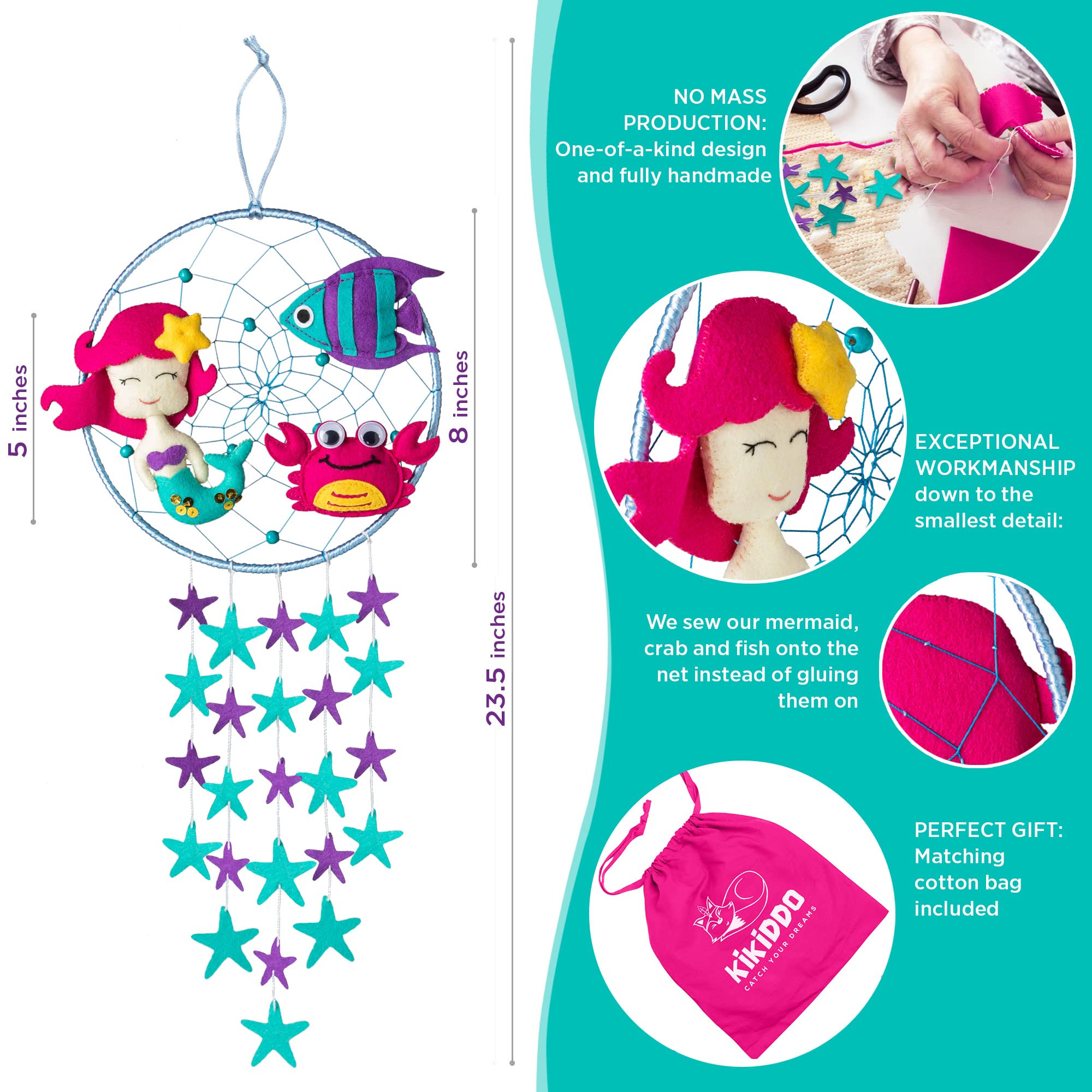 Handmade Dinosaur and Mermaid Dream Catcher Set for Kids - Nursery Room Decor for Boys & Girls - Perfect for Bedroom, Birthday Gifts and Themed Parties