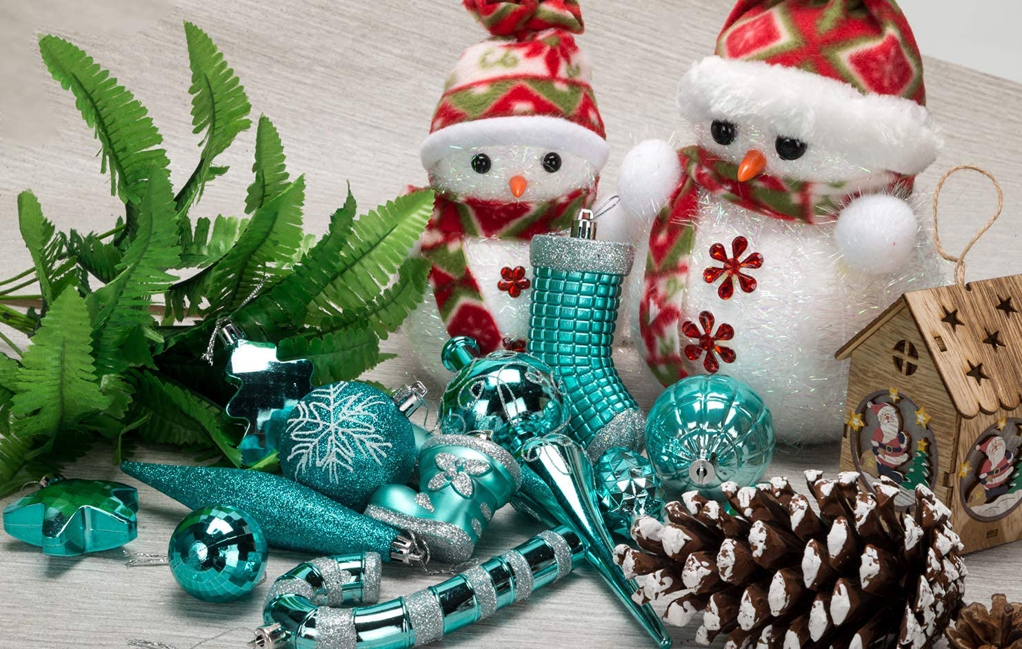 54-Piece Assorted Christmas Ornaments Set - Turquoise Blue Tree Decorations with Gift Box | Holiday Home Decor, Xmas Party & Festive Gift Idea