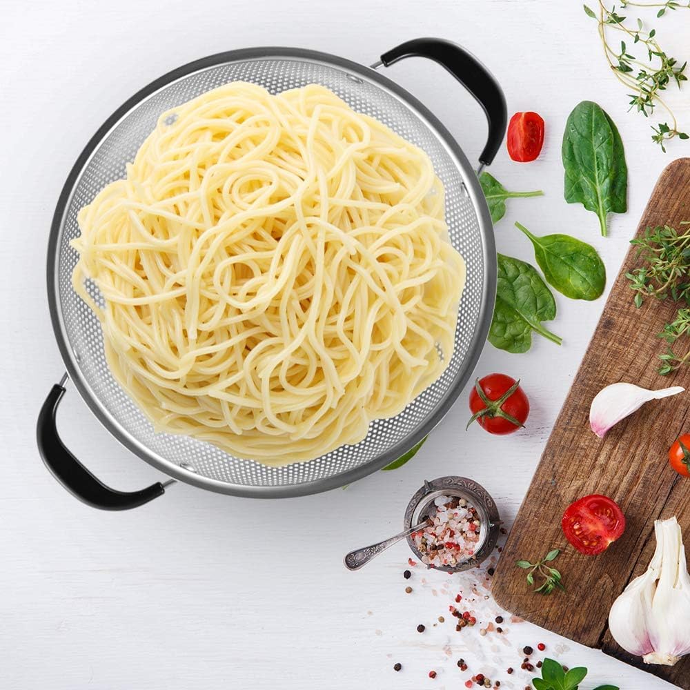 Premium Stainless Steel Pasta Strainer Colander with Handles - Micro-Perforated Kitchen Sieve for Draining Pasta, Washing Vegetables, Fruits & Rice - Dishwasher Safe - Perfect for Cooking, Baking & Meal Prep