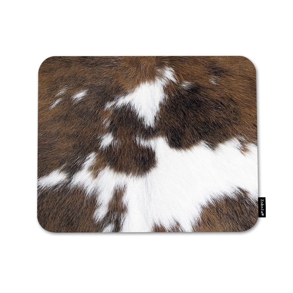 Premium Brown Cowhide Mouse Pad - Soft Hairy Cattle Fur with Non-Slip Rubber Base - 9.5x7.9 Inch Comfortable Desk Mat for Computer & Laptop - Perfect for Office, Gaming & Home Use (Men, Women, Boys & Girls)