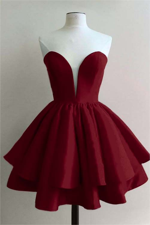 Burgundy A-Line Short Prom Dress for Women - Elegant Party Dresses for Homecoming, Cocktail Parties & Special Occasions | Style J4338