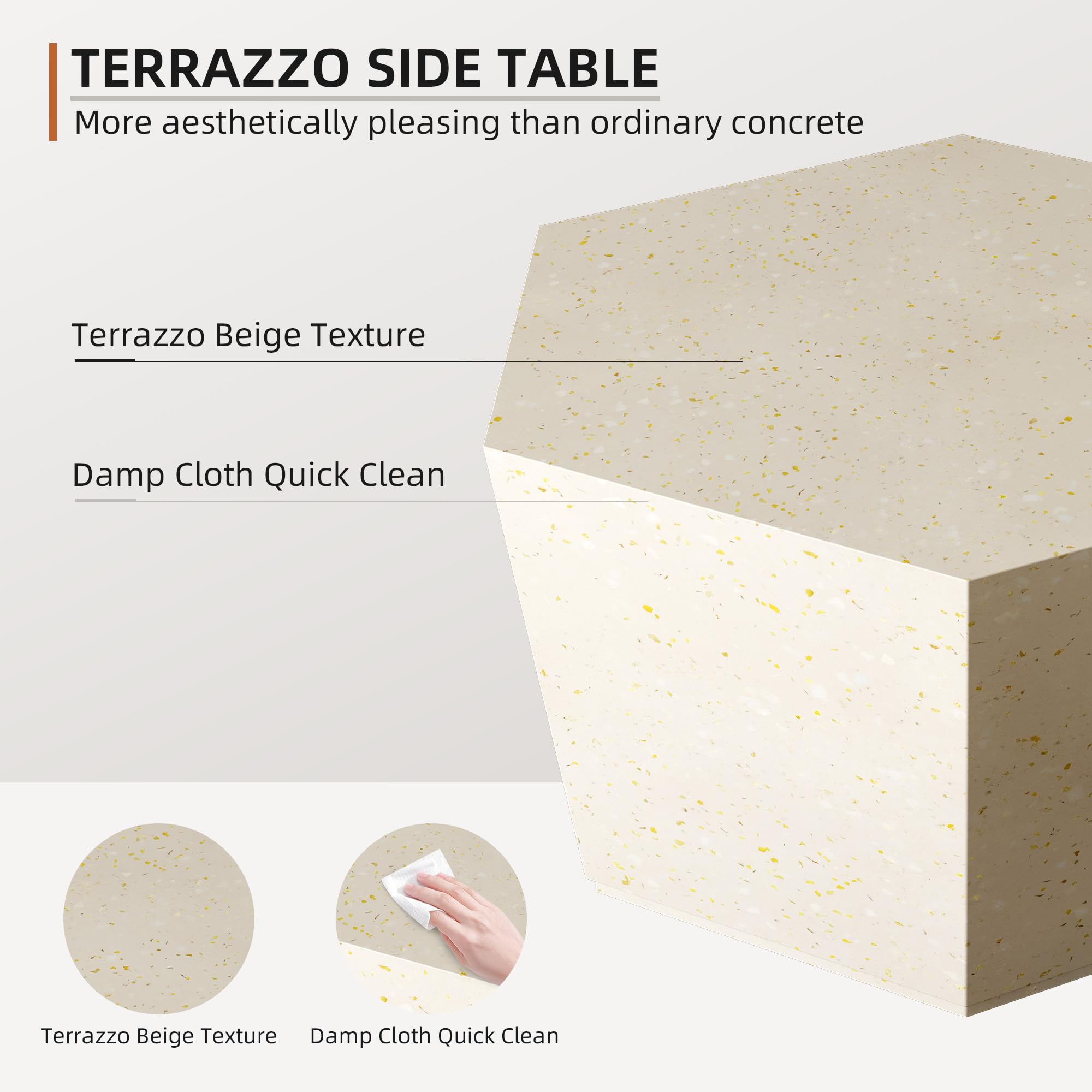 UPHA 28-inch Hexagon Concrete Coffee Table - Outdoor Patio Side Table for Garden, Backyard, Poolside - Weather-Resistant Beige Finish | Perfect for Outdoor Entertaining, Lounging & Decor