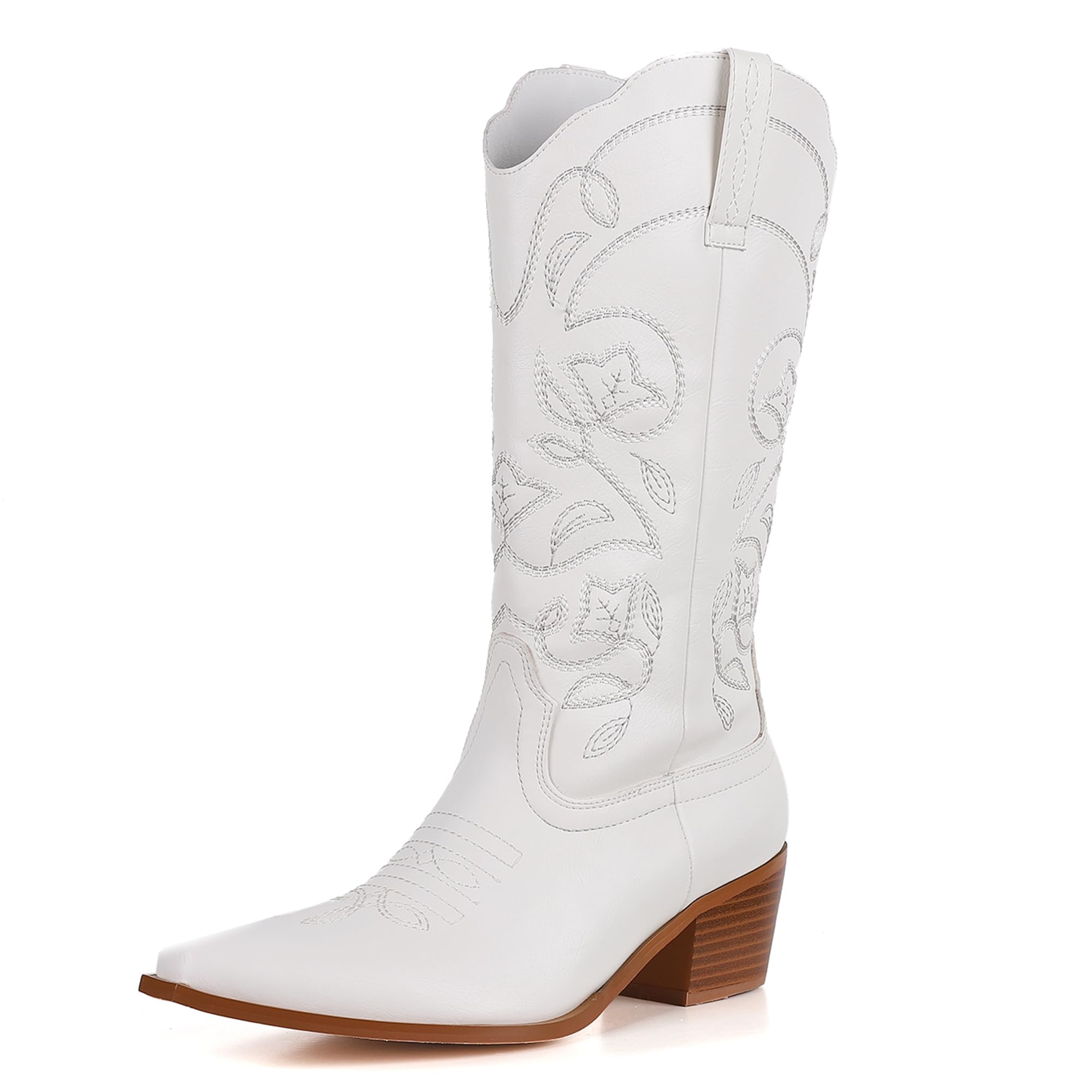 AMINUGAL Women's Embroidered Metallic Cowgirl Boots - Western Style Pointed Toe Ankle Boots with Chunky Block Heel | Comfortable Slip-On Design for Country Dancing, Rodeo Events & Fall Fashion