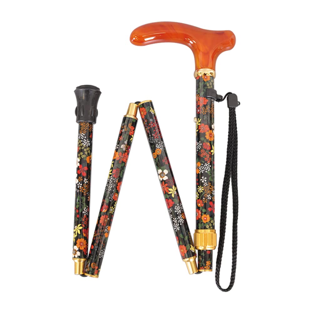 Adjustable Slim Folding Walking Stick with Fabric Pattern and Acrylic Handle - Lightweight Portable Cane for Hiking, Travel & Elderly Support