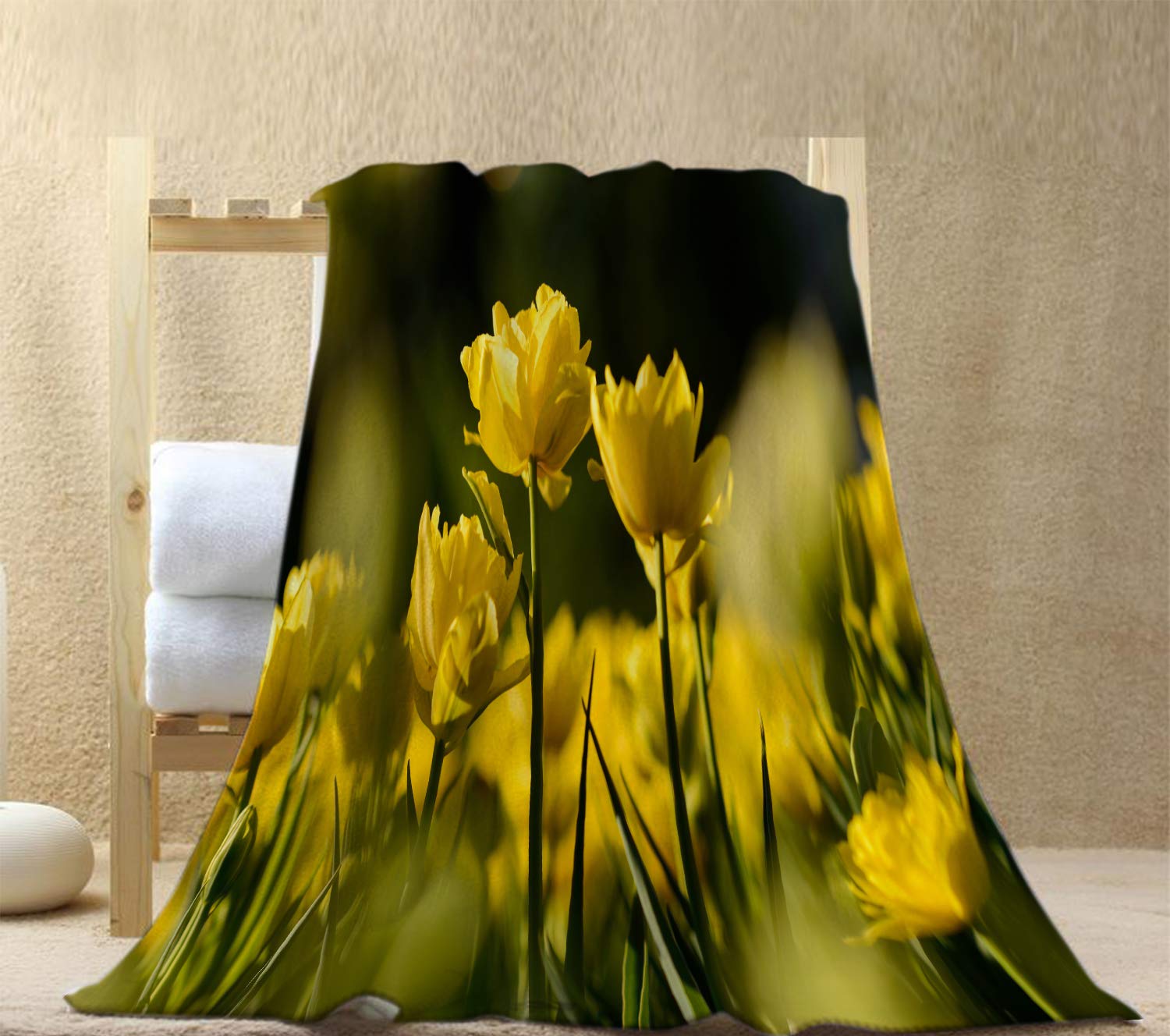 Floral Bath Towel - Golden Sunlit Bloom Design, 64x32 Inch Large Soft Absorbent Beach & Pool Towel for Swimming, Yoga, Fitness, Travel | Perfect for Spa, Gym, and Outdoor Activities