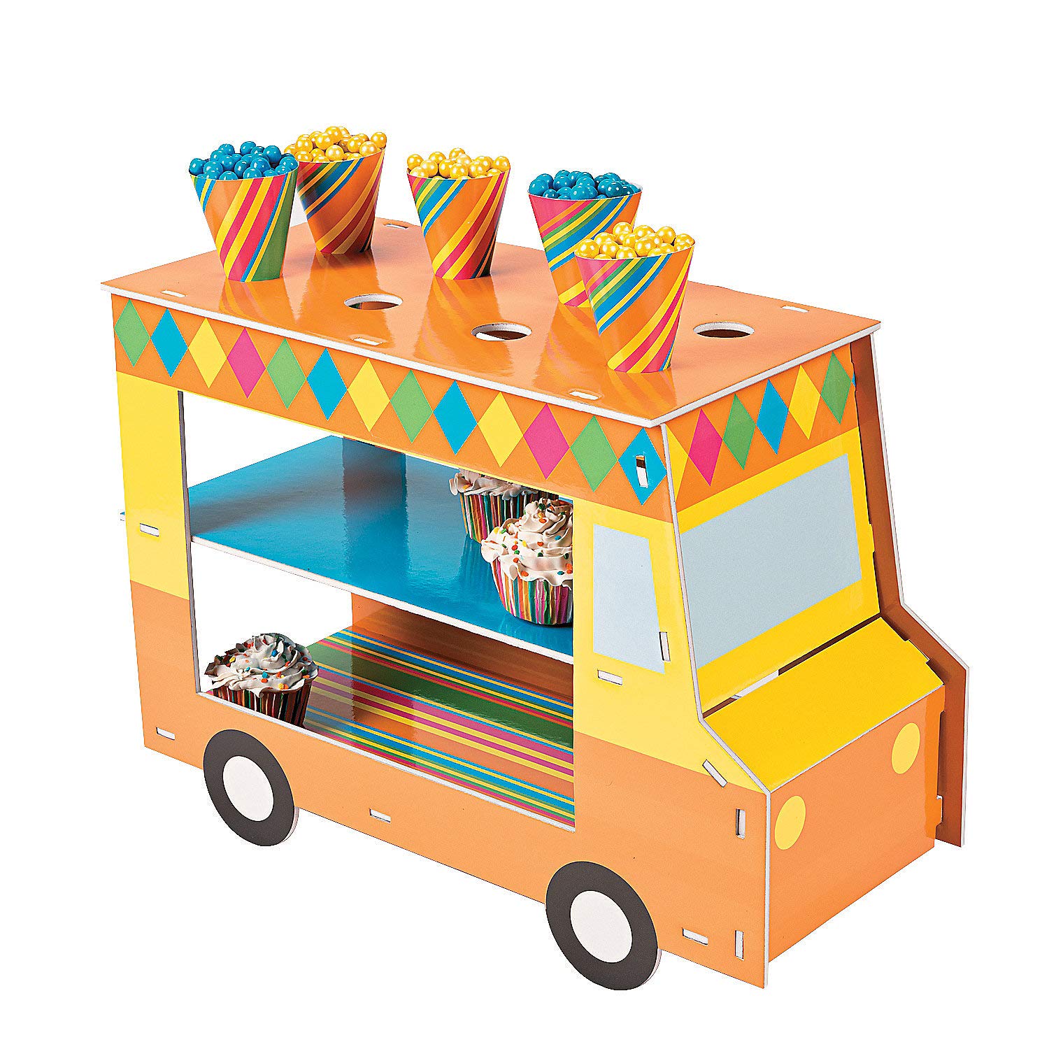 Fun Express Food Truck Cupcake Treat Stand with Treat Cones - Perfect for Food Truck Themed Parties, VBS Vacation Bible School Decorations & Kids Birthday Celebrations