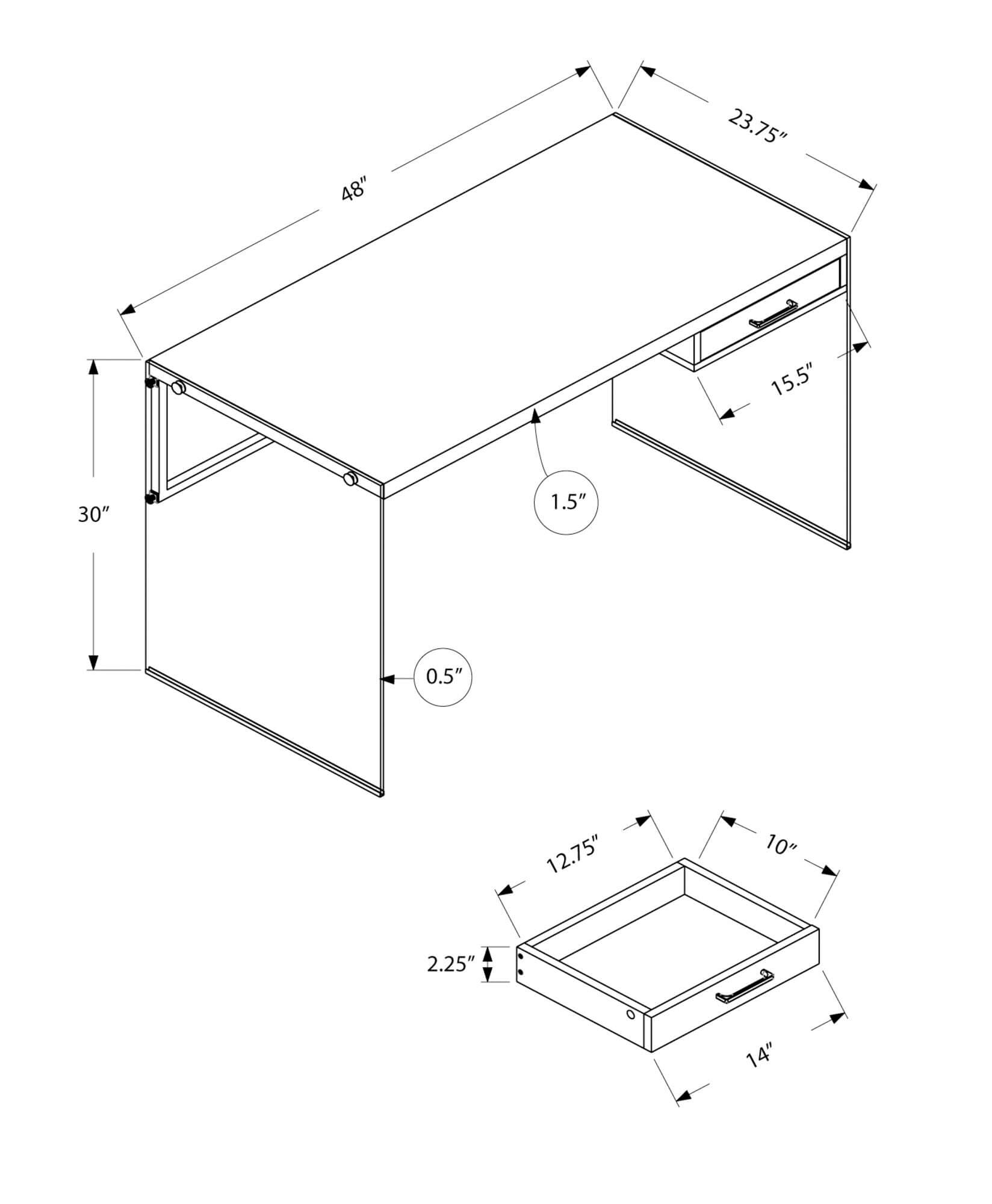 48L Grey Reclaimed Wood Computer Desk with Glass Panels - Modern Home Office Desk for Work, Study & Gaming