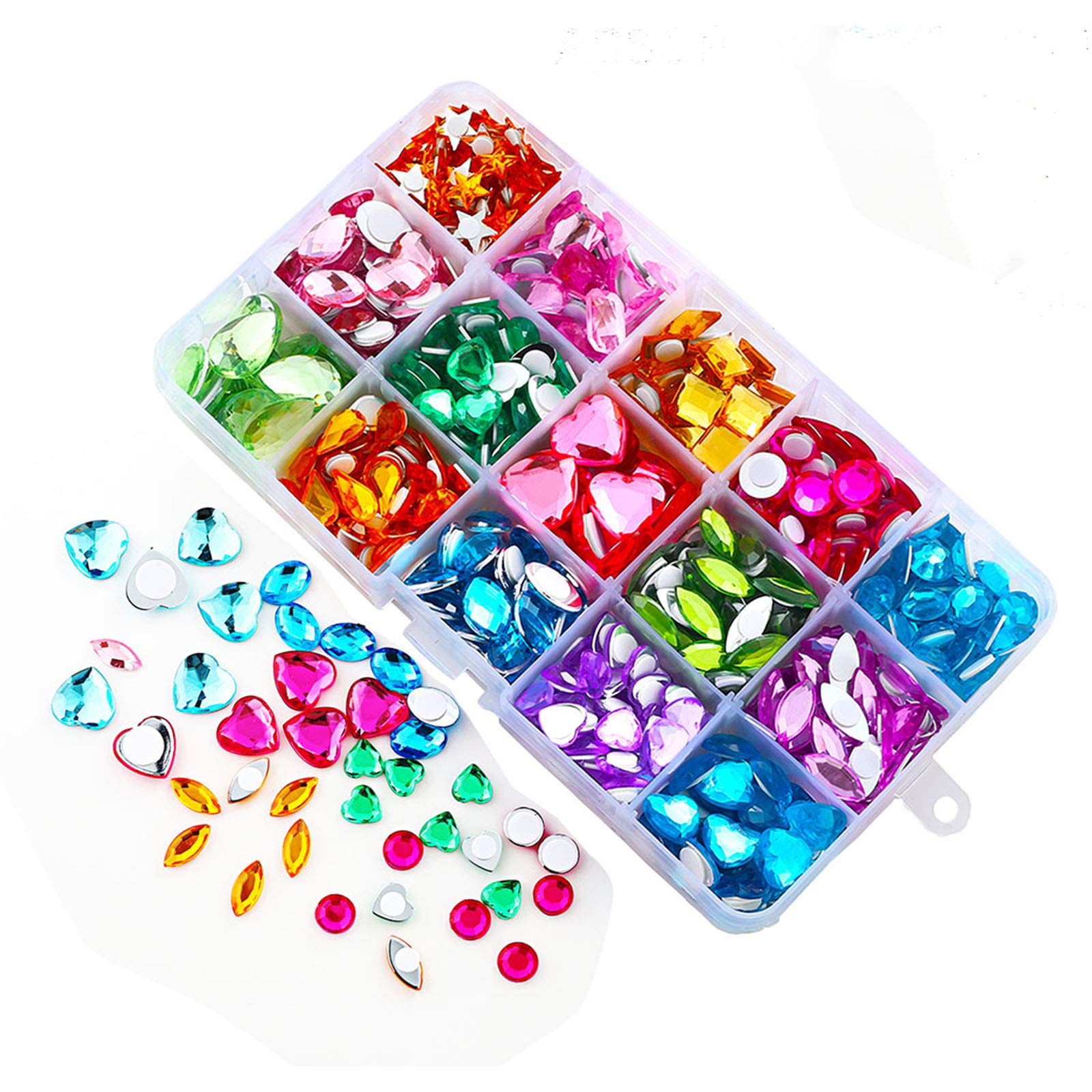 Bulk Self-Adhesive Rhinestones for Kids Crafts - 10 Colorful Crystal Gem Shapes (8mm-20mm) with Glue Stickers & Sequins for DIY Art Projects, Nail Art, Scrapbooking & Home Decor (Random Colors)