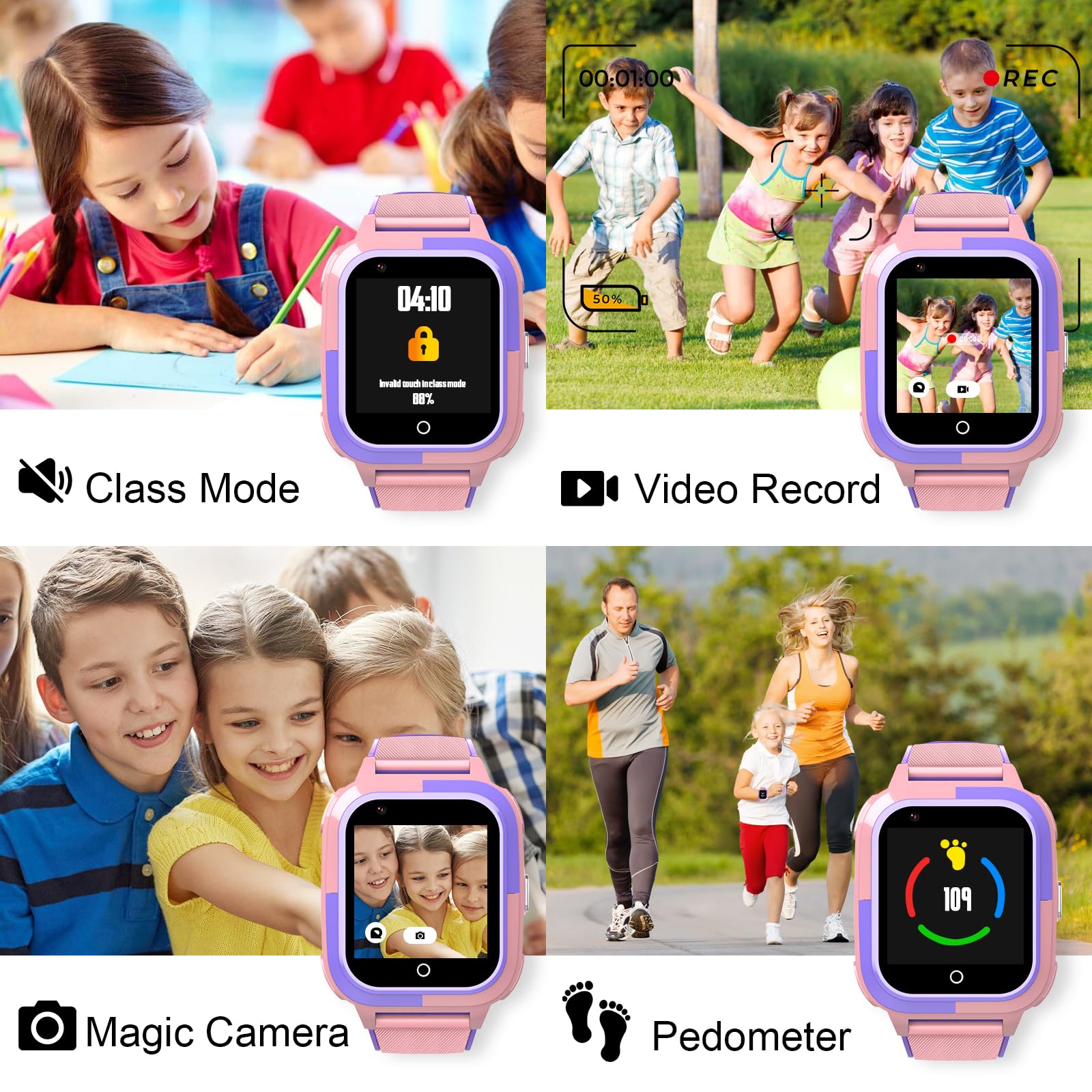 Wonlex Upgraded 4G Kids Smartwatch for Girls Age 6-15 - GPS Tracker, Heart Rate Monitor, SOS Camera, WhatsApp, Pedometer & Body Temperature - Pink Smart Watch for School, Play & Outdoor Safety