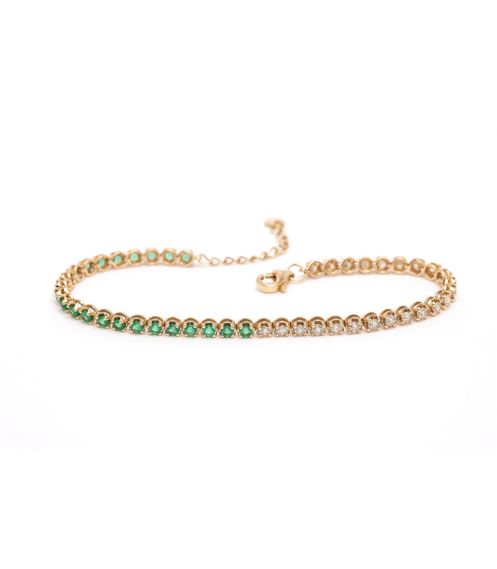 14K Gold Diamond and Emerald Bracelet for Women - Elegant Half and Half Design, Perfect for Weddings, Anniversaries & Special Occasions