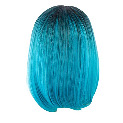 Black Pink Ombre Synthetic Short Bob Wig for Women - Heat Resistant Straight Party Wig with Natural Hairline (Sky Blue, One Size) - Perfect for Cosplay, Halloween, Costume Parties & Daily Fashion