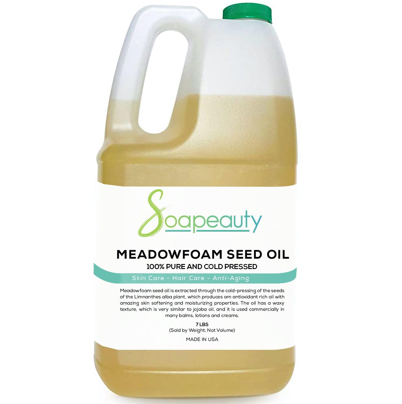 Pure Cold Pressed Unrefined Meadowfoam Seed Oil - 100% Natural Face & Hair Moisturizer for Dry Skin, Promotes Healthy Hair Growth, DIY Balms & Skincare - 7 lb Bulk Size for Salons & Home Spa Treatments