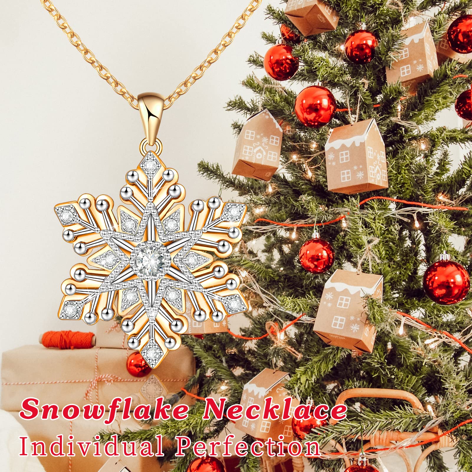 925 Sterling Silver Snowflake Necklace for Women - Elegant Gold Snowflake Pendant Jewelry, Perfect Christmas Gift for Mom, Wife, Girlfriend | Anniversary, Birthday & Mother's Day Present | Winter Holiday & Party Accessory