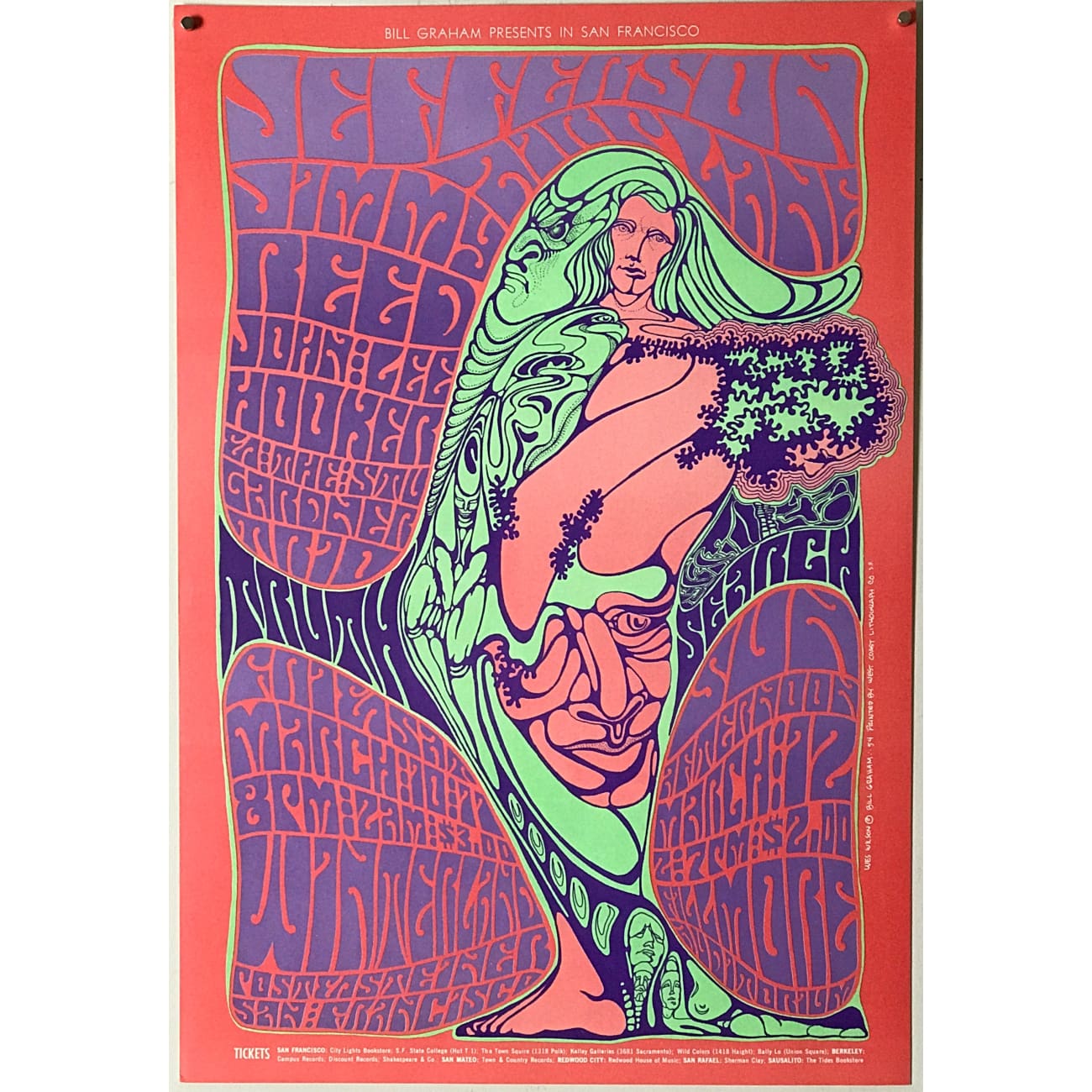 Original 1967 Jefferson Airplane Bill Graham BG 54 Concert Poster - First Printing - Vintage Music Memorabilia for Home Decor & Collector's Display