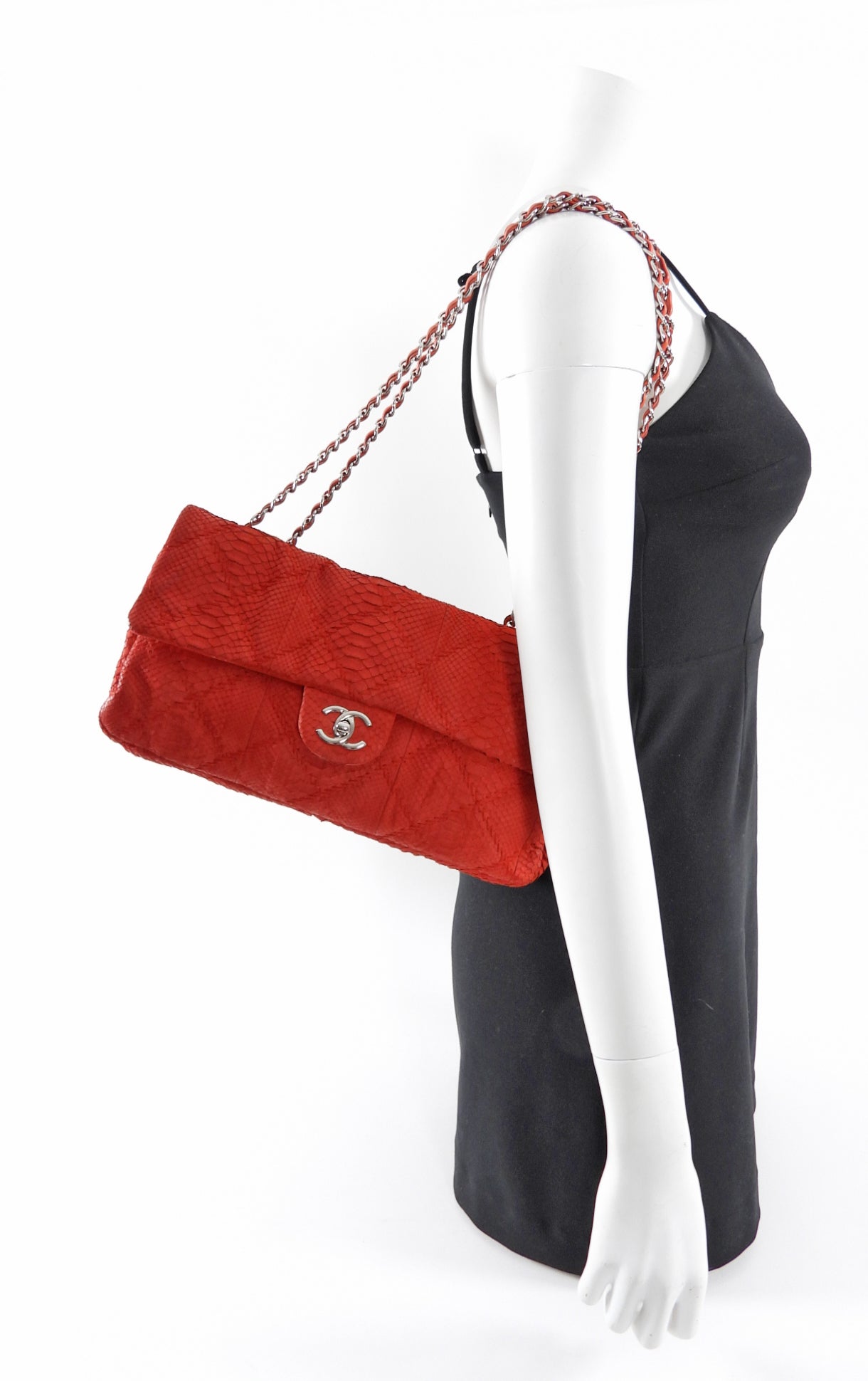 Chanel Red Python Leather East West Ultimate Stitch Flap Bag - Luxury Designer Handbag for Women, Perfect for Evening Parties & Special Occasions