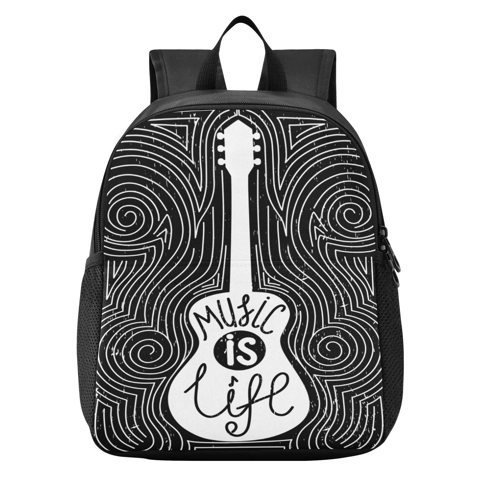 Blueangle Music Is Life Guitar Print Waterproof Backpack - Lightweight School Backpack for Boys & Girls Ages 2-6 | Durable Travel & Daypack for Kids, Perfect for School, Outdoor Activities & Daily Use