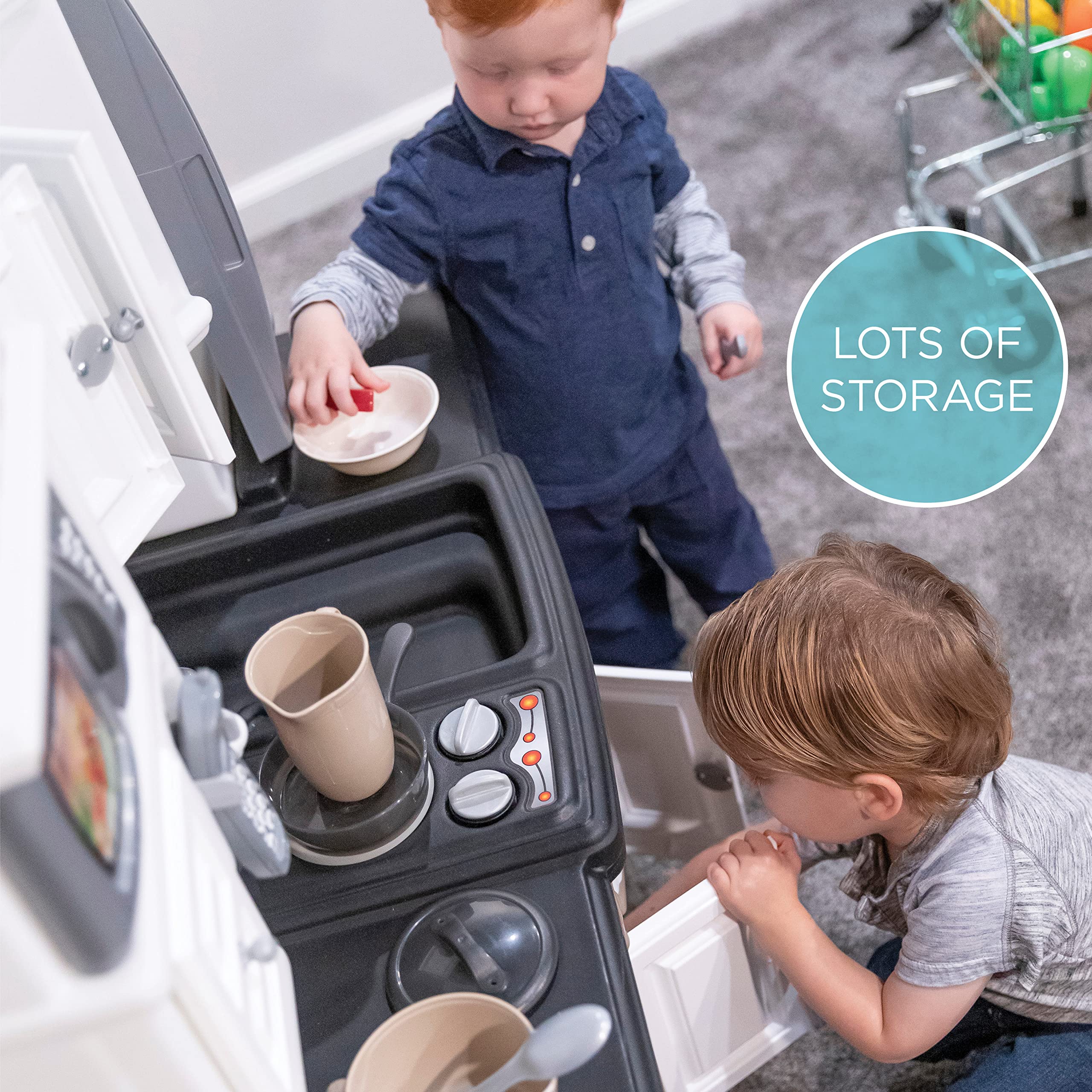 Step2 Lifestyle Dream Kids Kitchen Playset - Durable Plastic Indoor/Outdoor Play Kitchen with Lights, Sounds & 37 Toy Accessories for Toddlers Ages 2+ (Gray) - Perfect for Pretend Play, Birthday Gifts & Early Learning Development