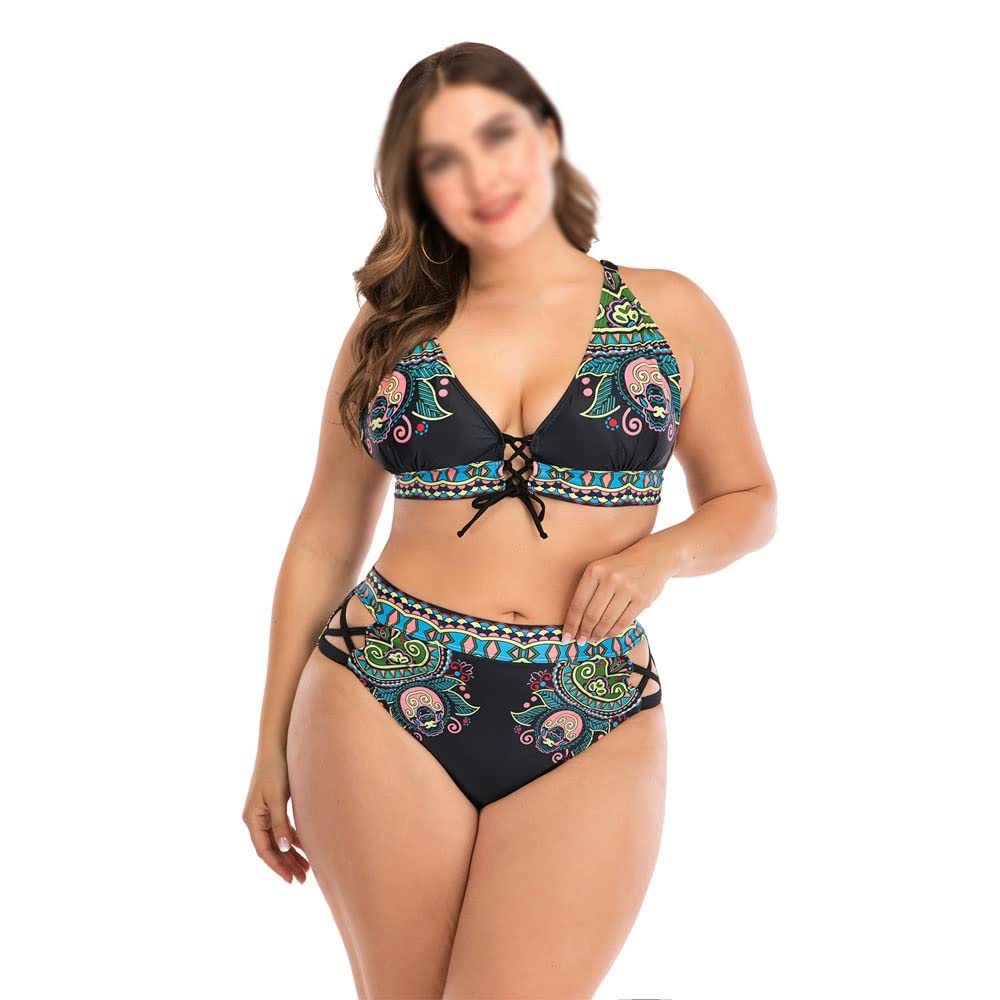 Plus Size High Waist Women's Bikini Set - XL Swimwear for Women, Tummy Control Beachwear for Curvy Figures | Perfect for Pool Parties, Beach Vacations & Summer Getaways