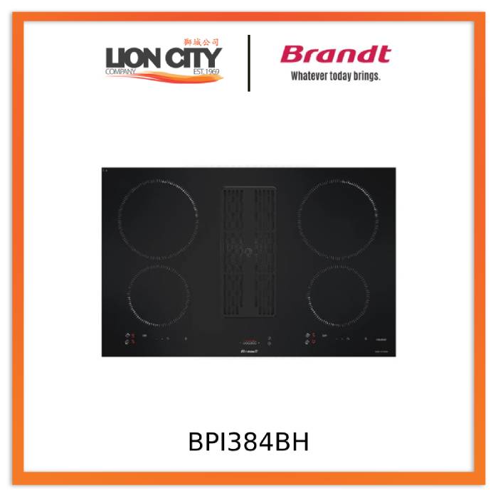 Brandt BPI384BH 80cm 4-Zone Built-In Induction Cooktop with Integrated Range Hood - Perfect for Modern Kitchens, Home Cooking & Professional Chefs