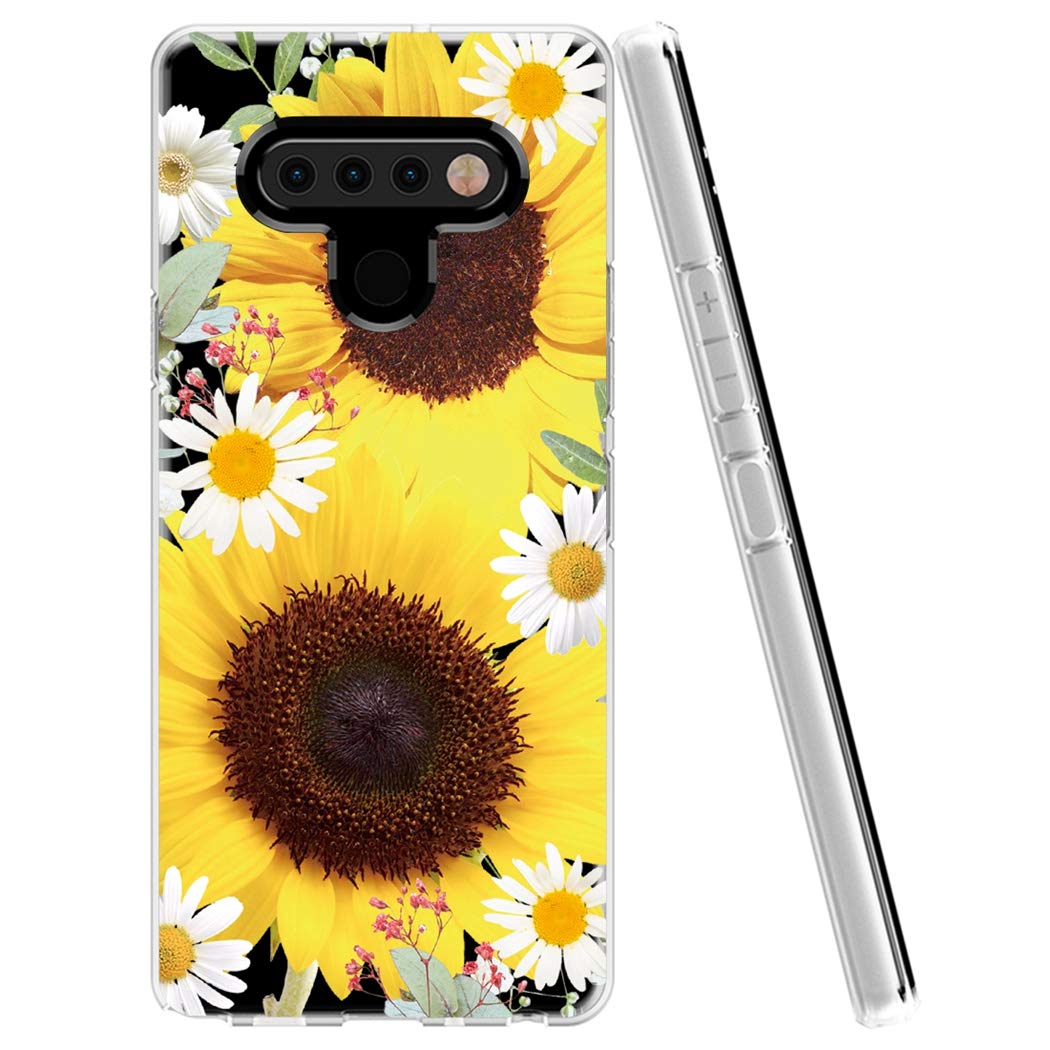 Shockproof Clear TPU Phone Case for LG K51, LG Reflect & LG Q51 - Soft Transparent Protective Cover for Women & Girls (Sunflower Design) - Perfect for Everyday Use, Work & Travel Protection