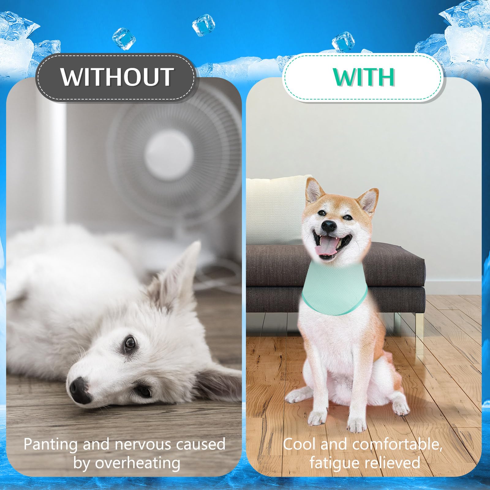3 Pack Dog Cooling Bandana - Breathable Ice Pet Bandana for Hot Weather, Heat Dissipation Dog Neck Cooler Collar for Summer, Calming Triangle Scarf for Dogs & Cats (Green) - Perfect for Outdoor Walks, Beach Trips & Hot Summer Days