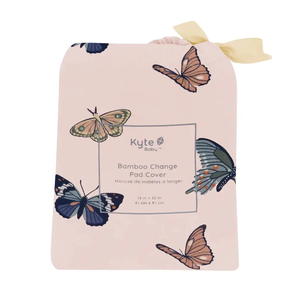 Kyte Baby Blush Butterfly Printed Waterproof Changing Pad Cover - Soft & Breathable for Baby Nursery, Diaper Changing Station, and Travel