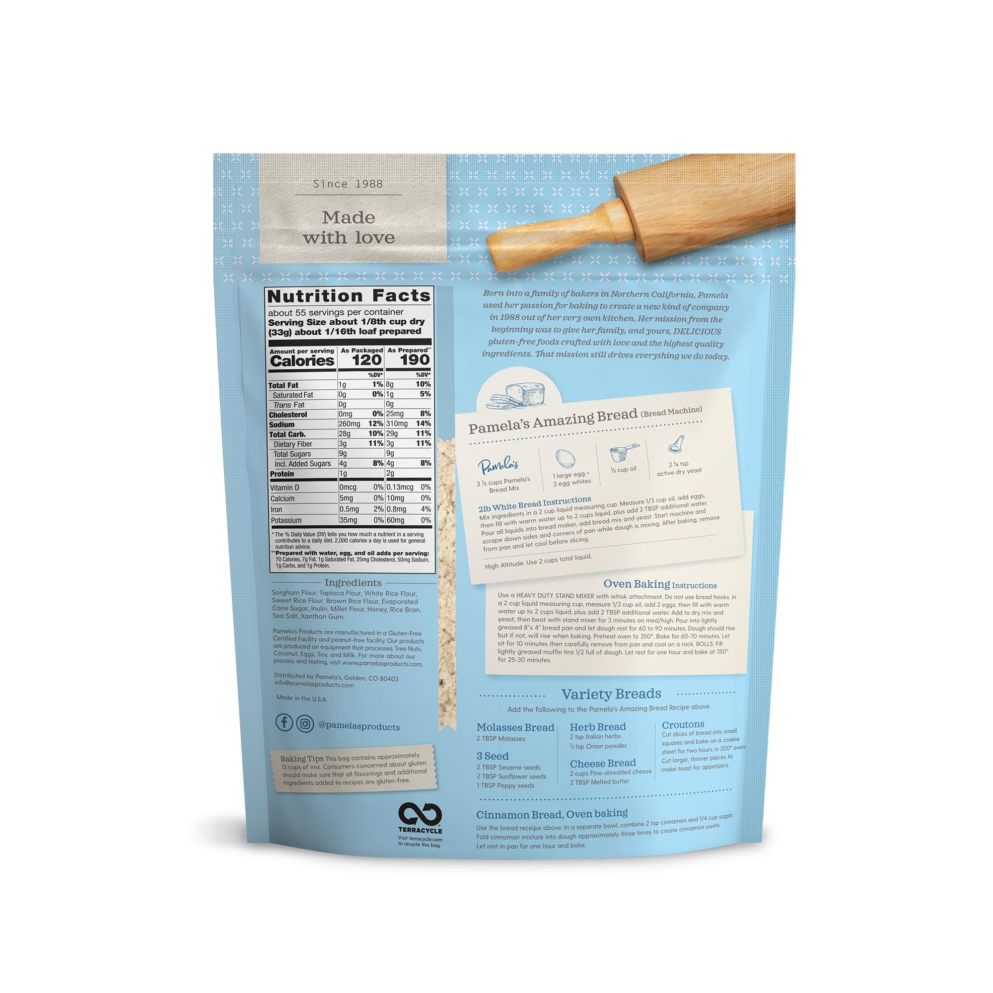 Pamela's Gluten Free Bread Mix Flour Blend - 4 LB (Pack of 3) | All-Purpose Baking for Bread, Muffins & Pancakes | Perfect for Celiac & Gluten-Free Diets