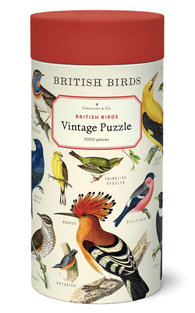 1000-Piece Cavallini Vintage British Birds Jigsaw Puzzle in Tube – Perfect for Relaxation, Family Bonding & Home Decor