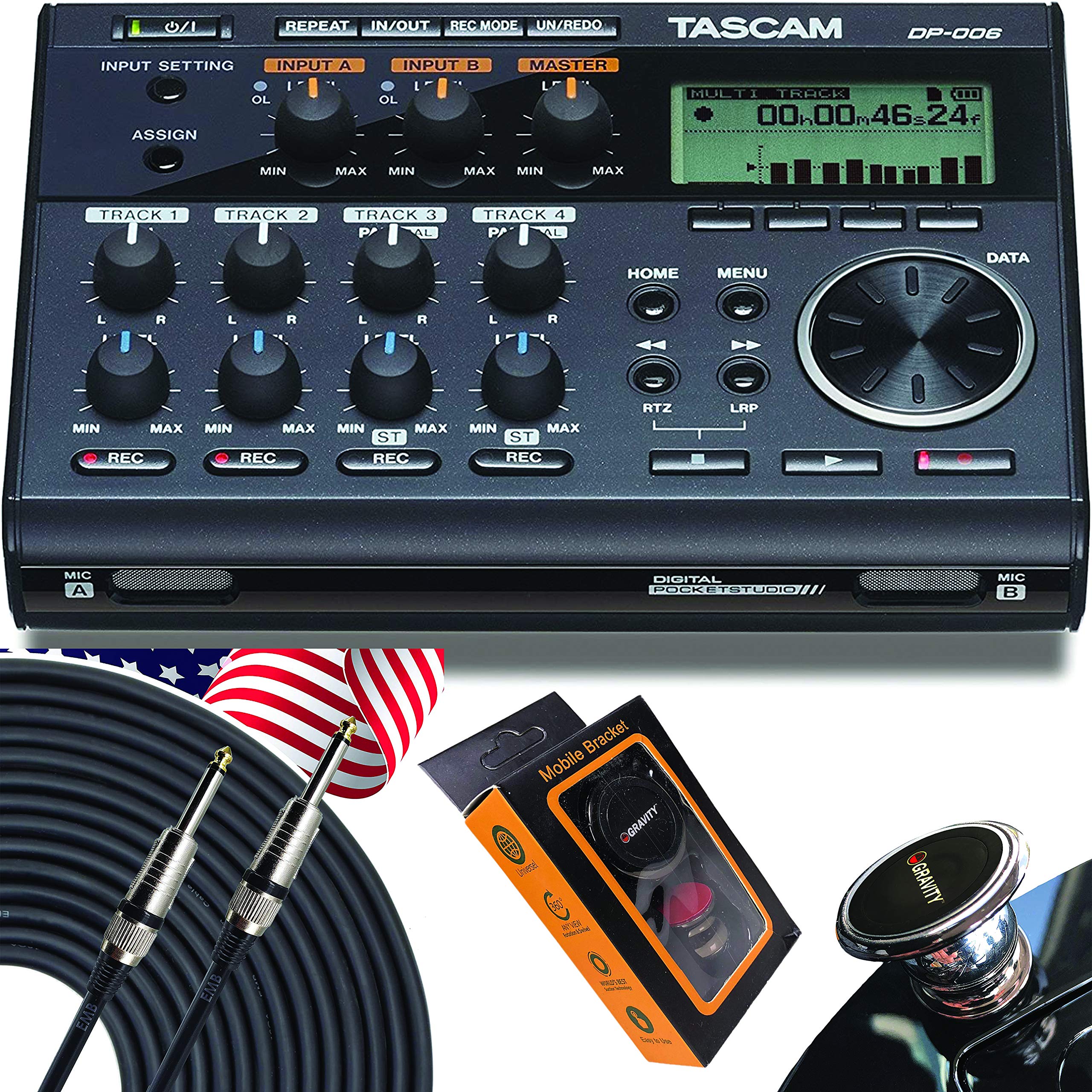 TASCAM DP-006 6-Track Portable Digital Audio Recorder with Built-in Mics | Multitrack Music Recording for Musicians & Podcasters | Includes EMB Cable & Phone Holder for Studio & Field Use