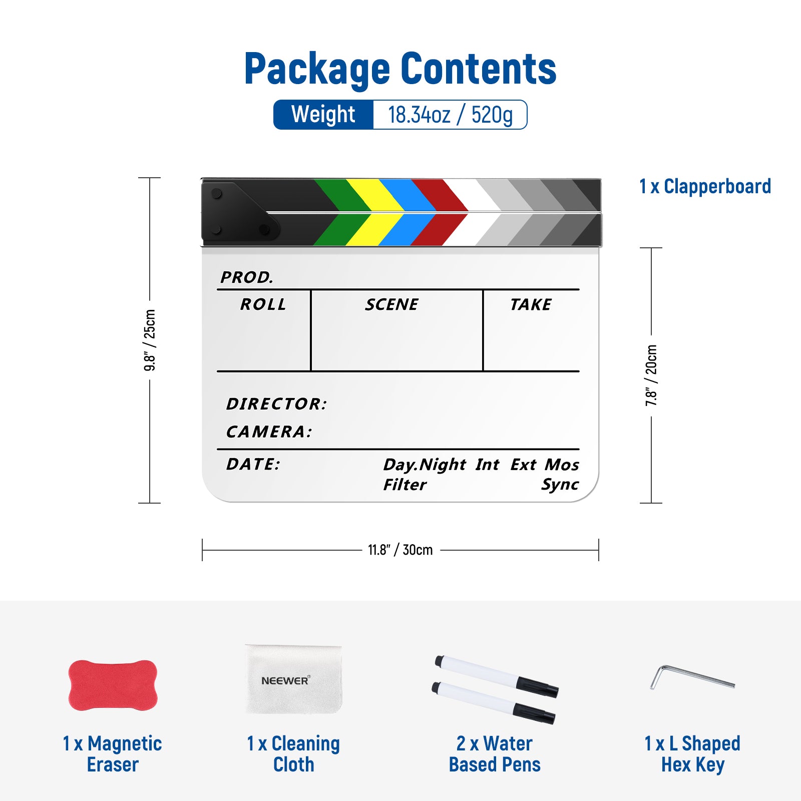 NEEWER Acrylic Plastic Film Clapboard - Professional Movie Director's Slate with Dry Erase Surface - Perfect for Film Making, Video Production & YouTube Content Creation