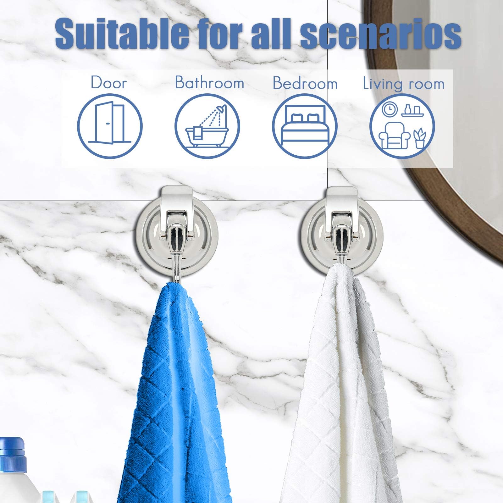 Premium Heavy Duty Vacuum Suction Cup Hooks - Silver Plated Polished Super Strong Hold for Kitchen, Bathroom, Shower (1 Pack) - Perfect for Hanging Towels, Robes, Utensils & Decor