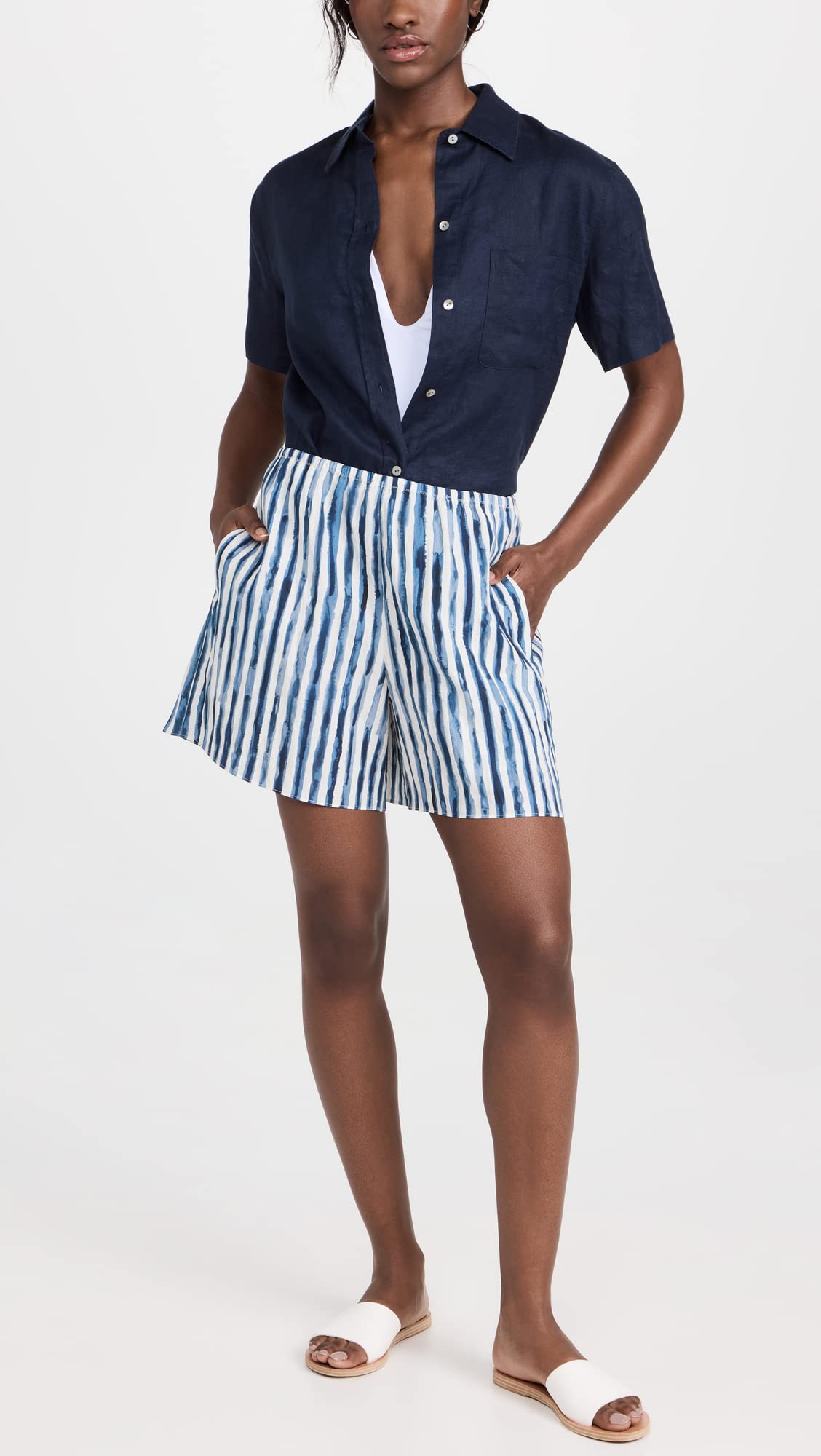Vince Women's Painterly Stripe Pull-On Shorts - Comfortable Stretchy Casual Summer Shorts for Women | Perfect for Beach, Vacation & Everyday Wear